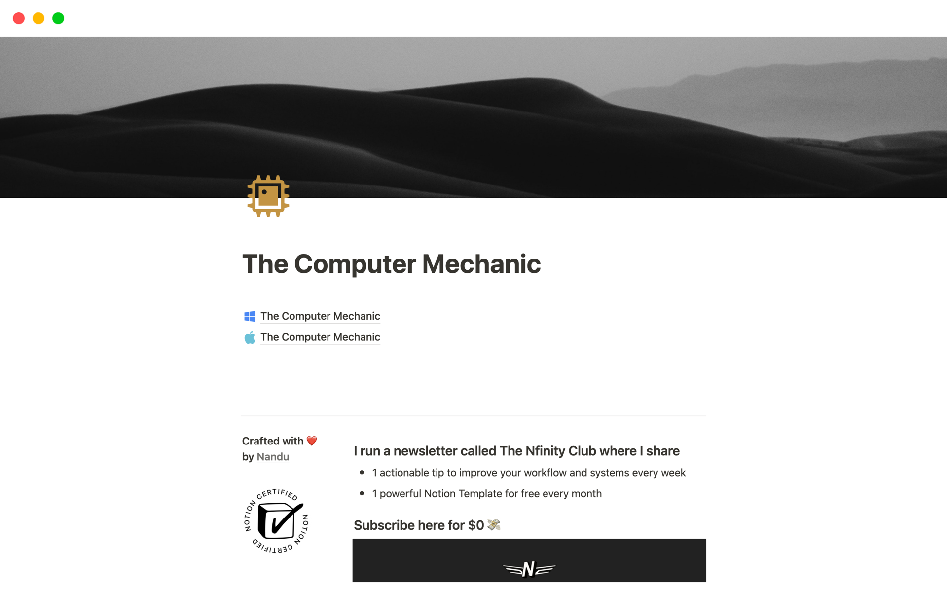 En förhandsgranskning av mallen för The Computer Mechanic
