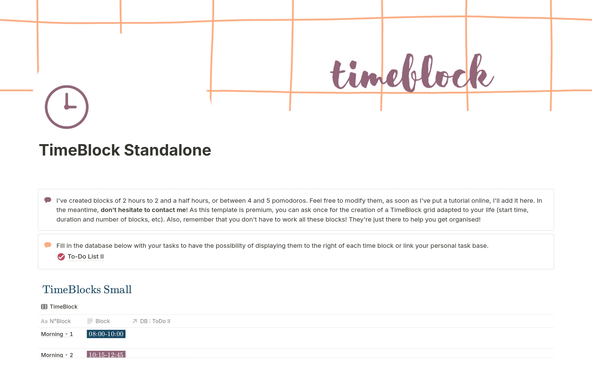 A template preview for Customizable TimeBlocking 