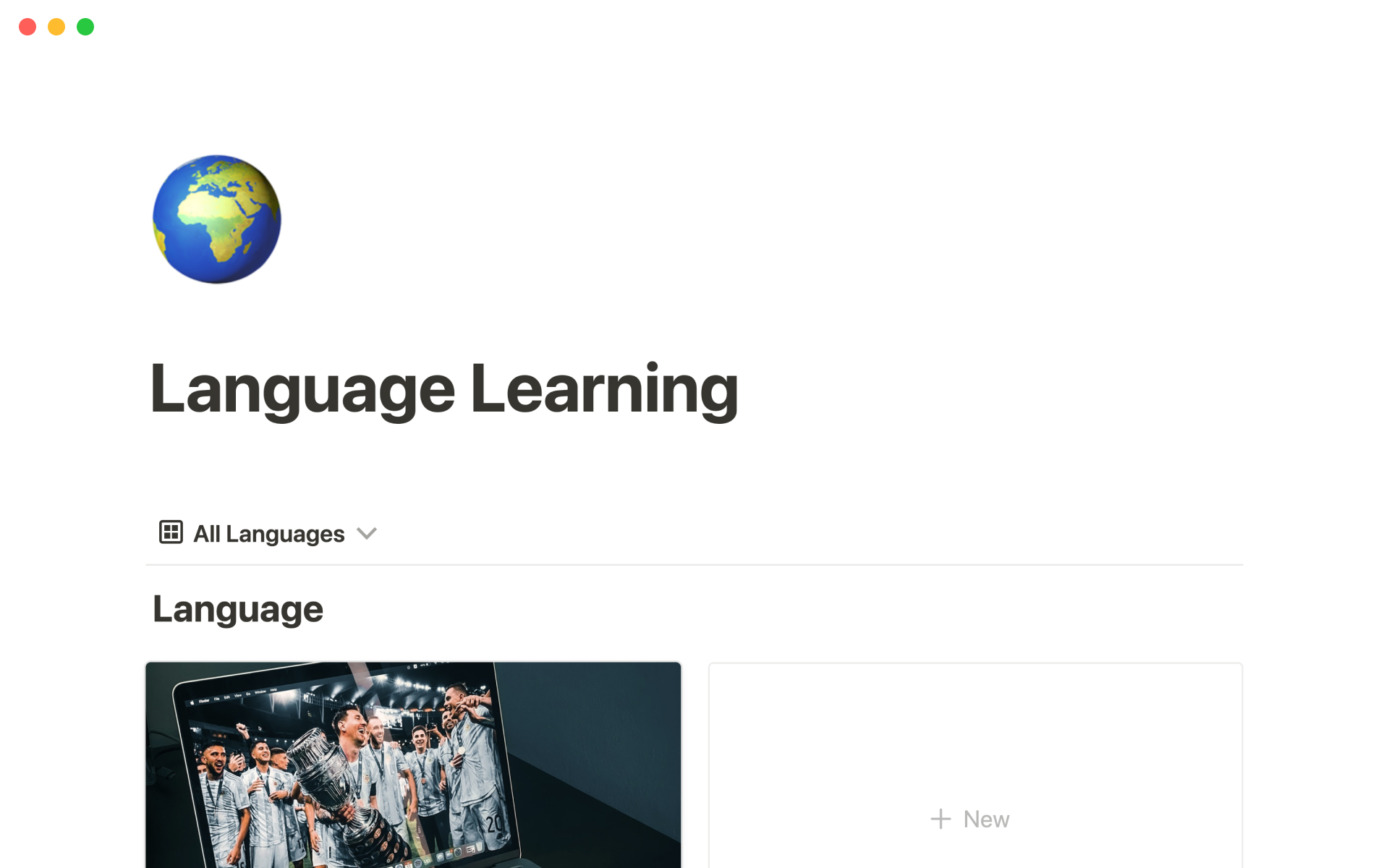 A template preview for Language learning