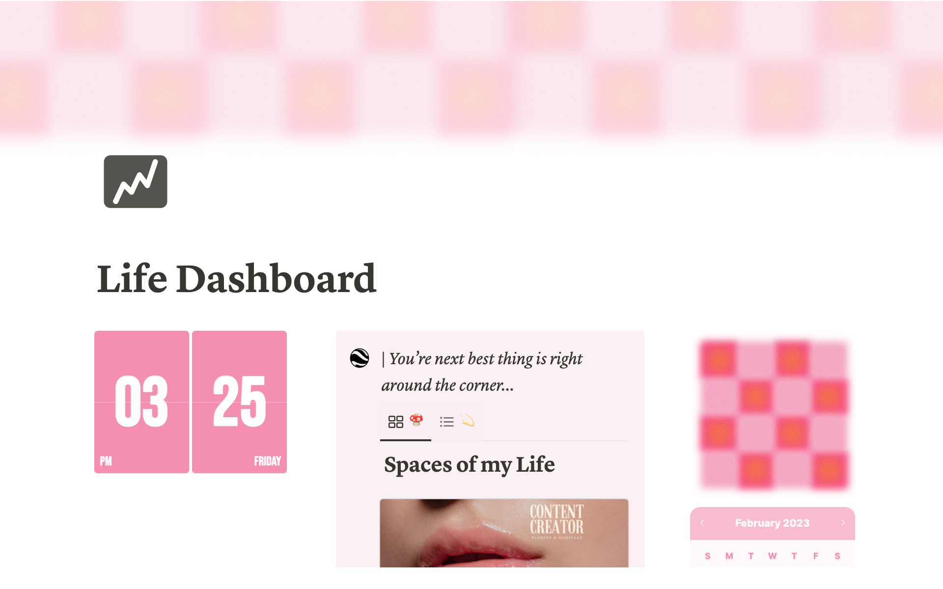 Eine Vorlagenvorschau für Life Dashboard