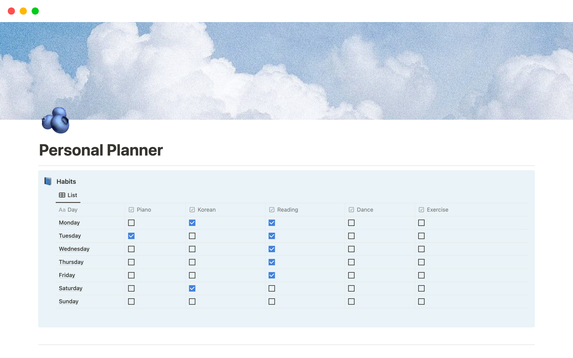 A template preview for Personal Planner