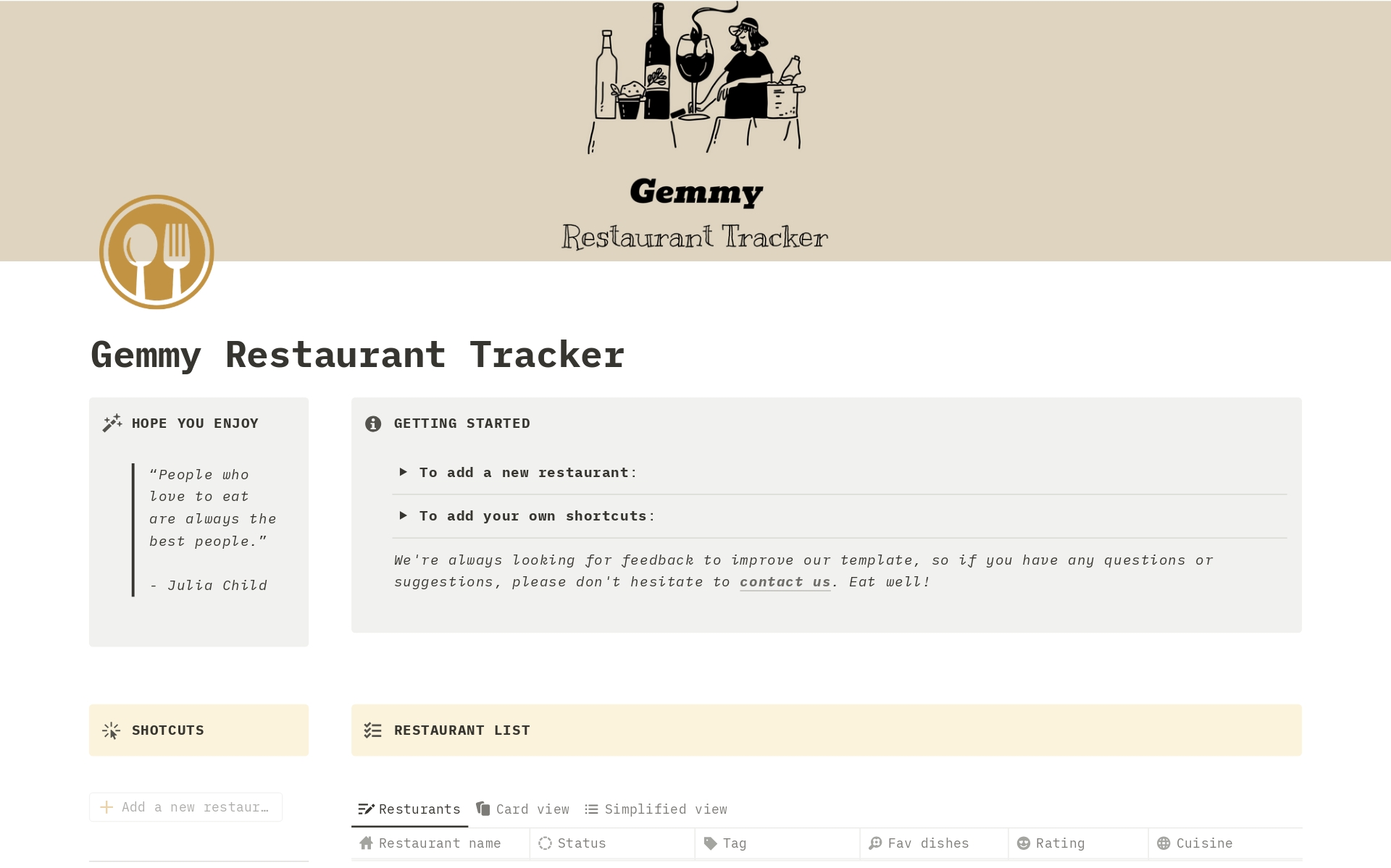 A template preview for Gemmy - Restaurant Tracker 