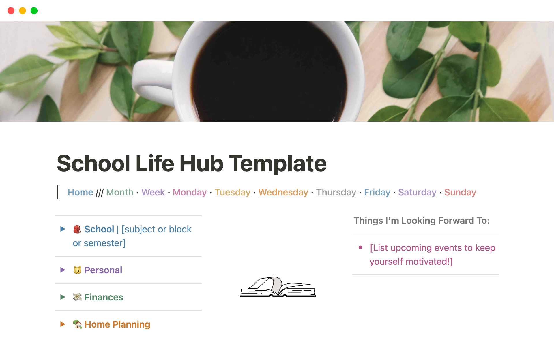 A template preview for Student Life Hub