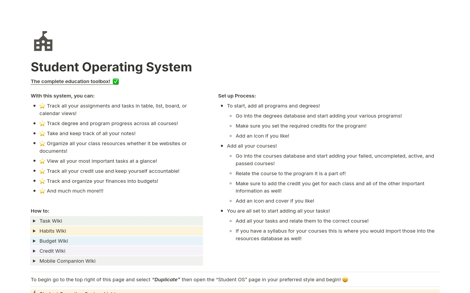 Vista previa de plantilla para Student Operating System