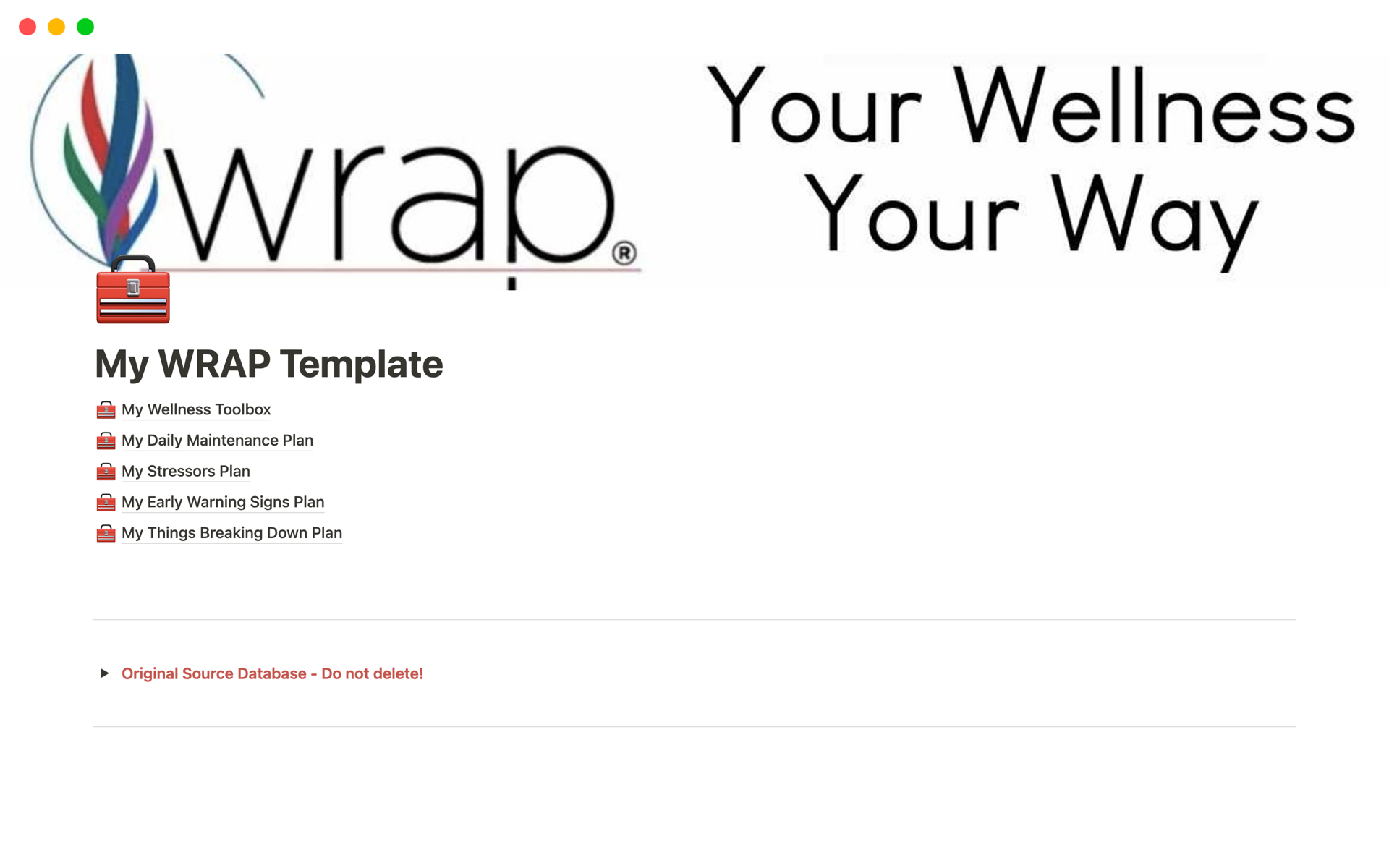 A template preview for WRAP (Wellness Recovery Action Plan)