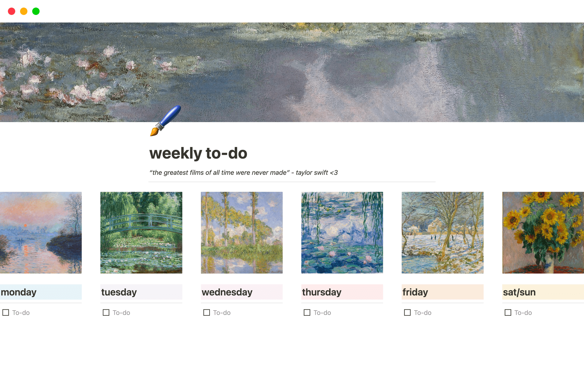 A template preview for weekly to-do