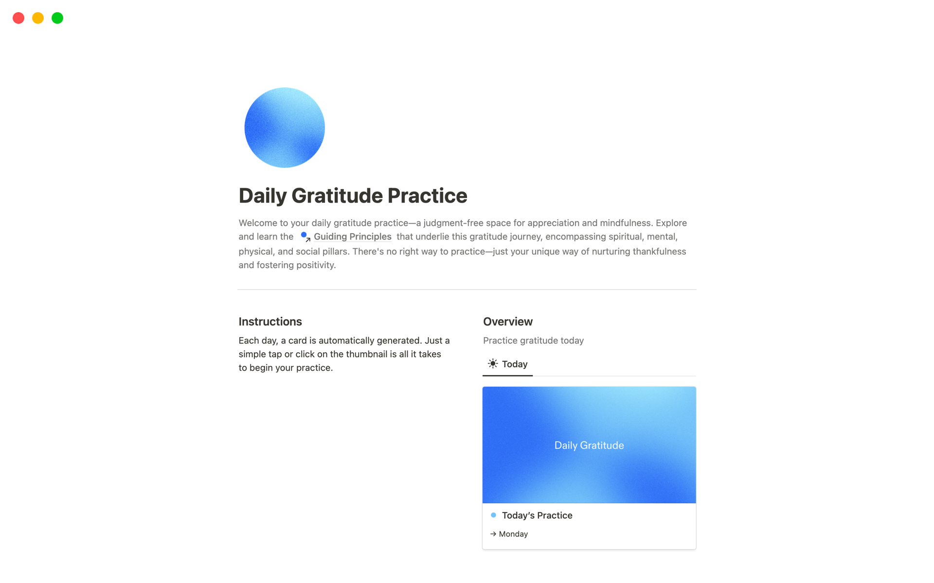 A template preview for Daily Gratitude Practice