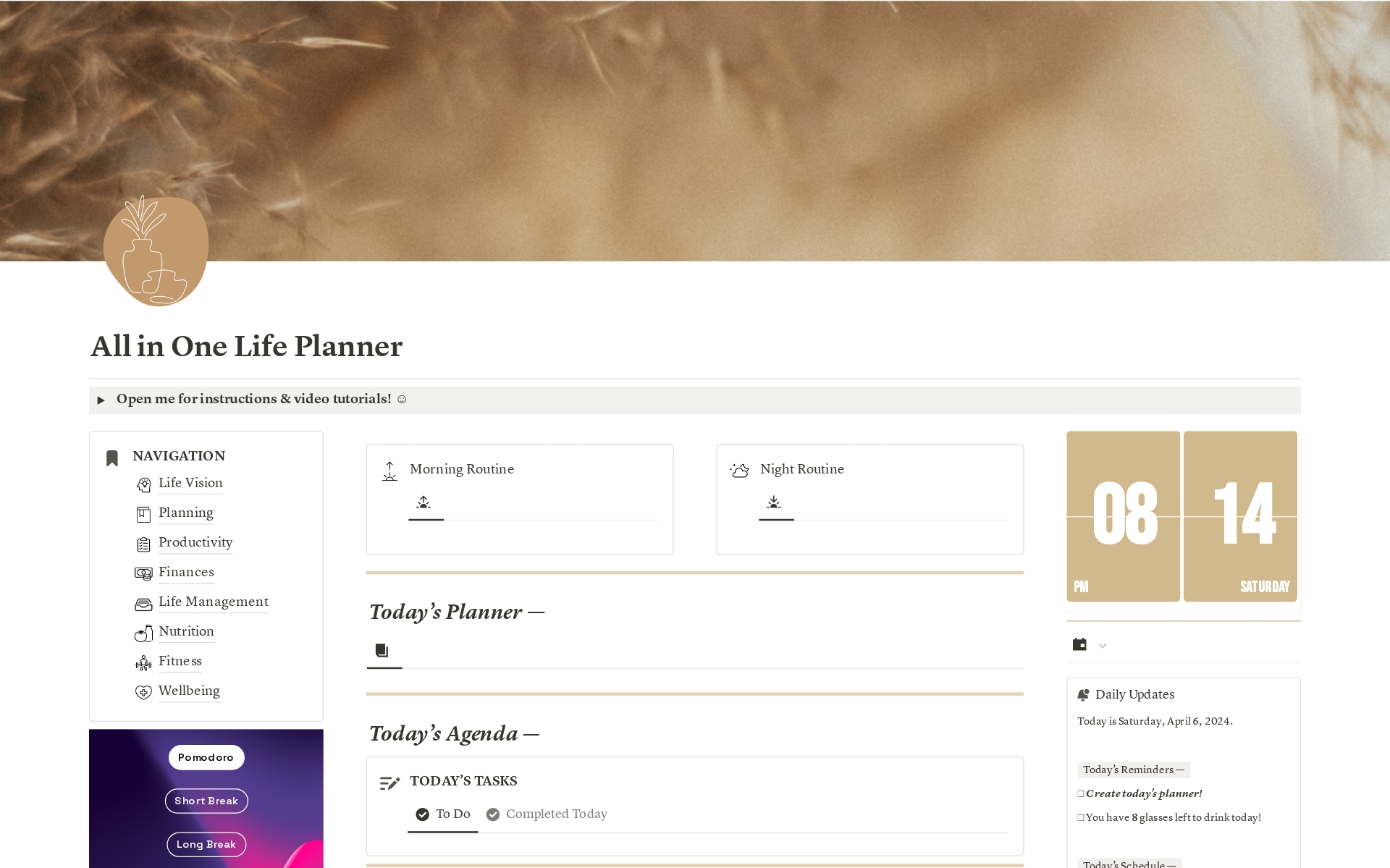 A template preview for All in One Life Planner