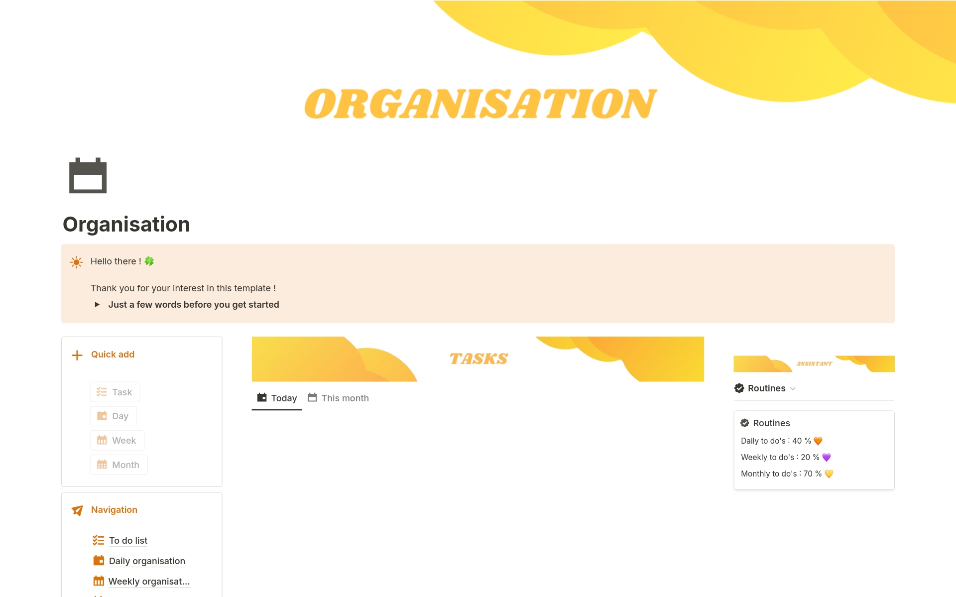 A template preview for Organisation