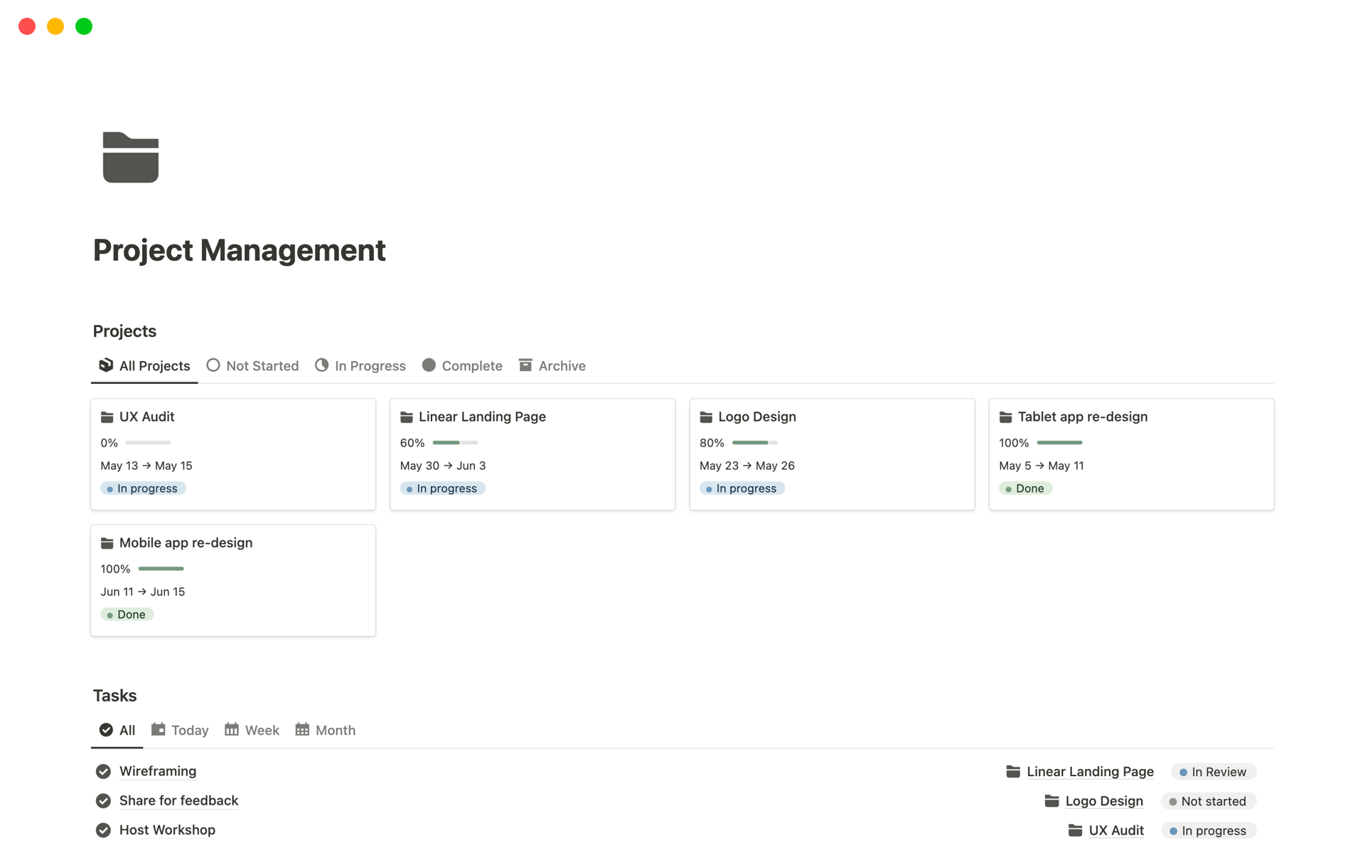 Vista previa de una plantilla para Designers Project Management