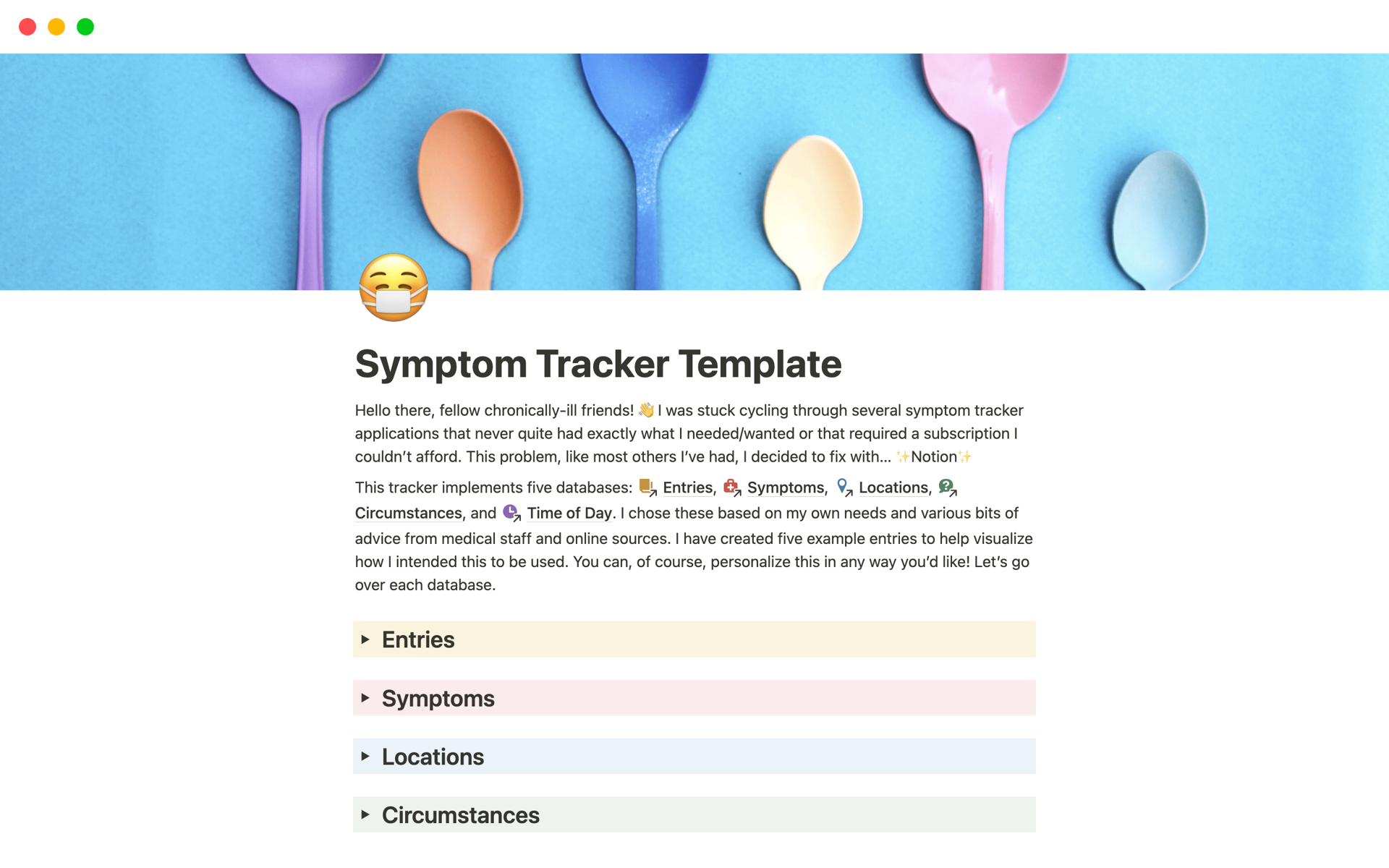 A template preview for Symptom Tracker