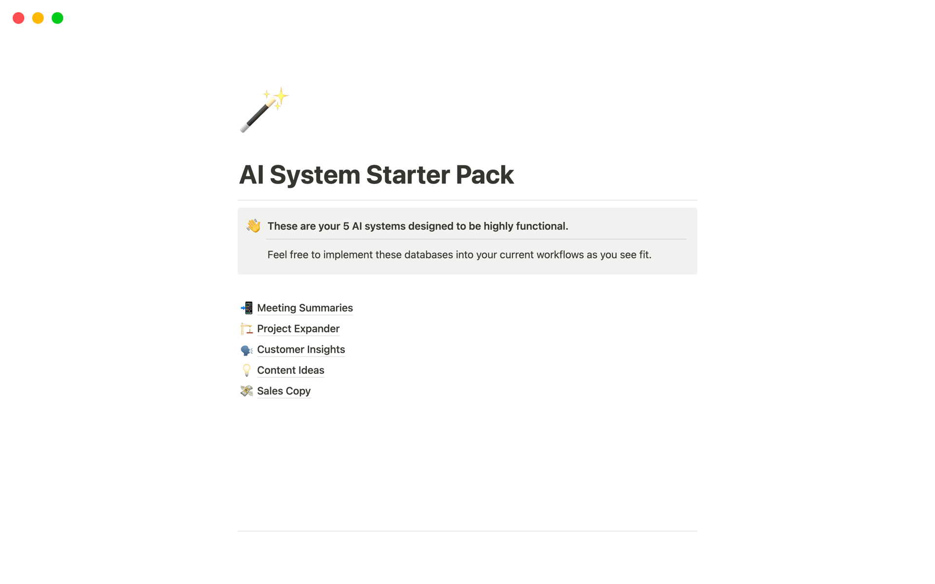 A template preview for AI System Starter Pack