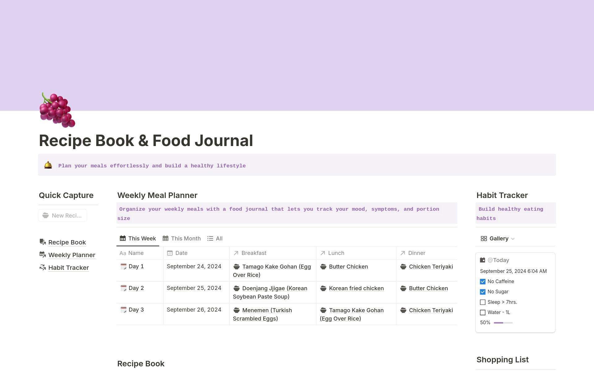Meal Planner & Journal by Safa Notion Template