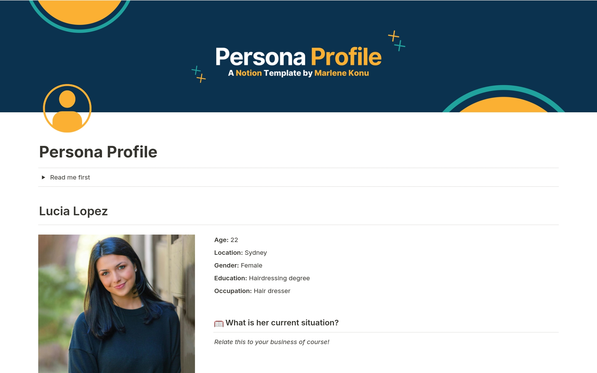 Eine Vorlagenvorschau für Persona Profile
