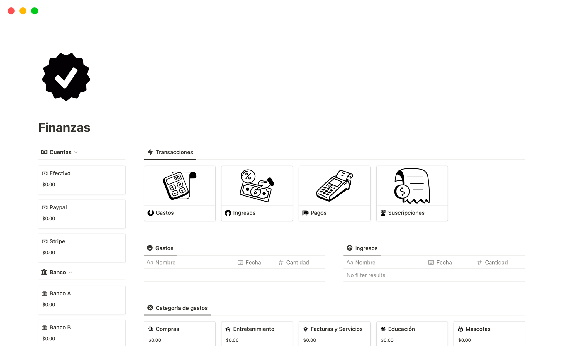 Vista previa de una plantilla para Finanzas