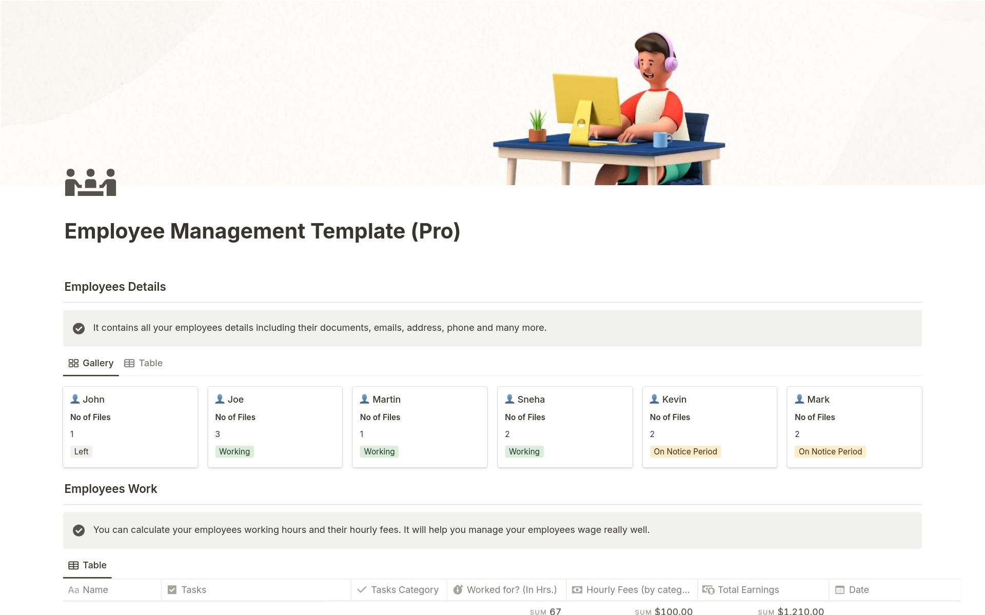 A template preview for Employee Management System (Pro)