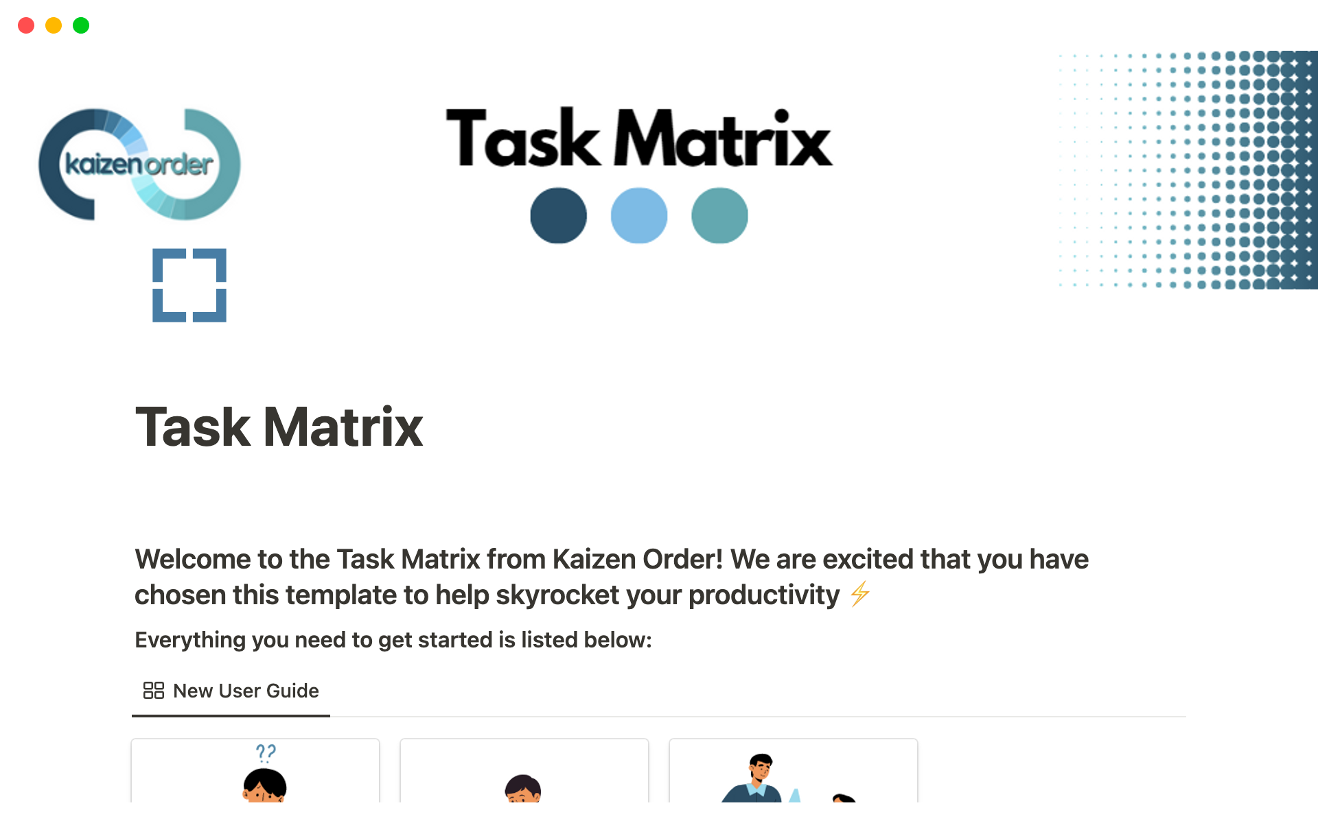 Vista previa de plantilla para Task Matrix