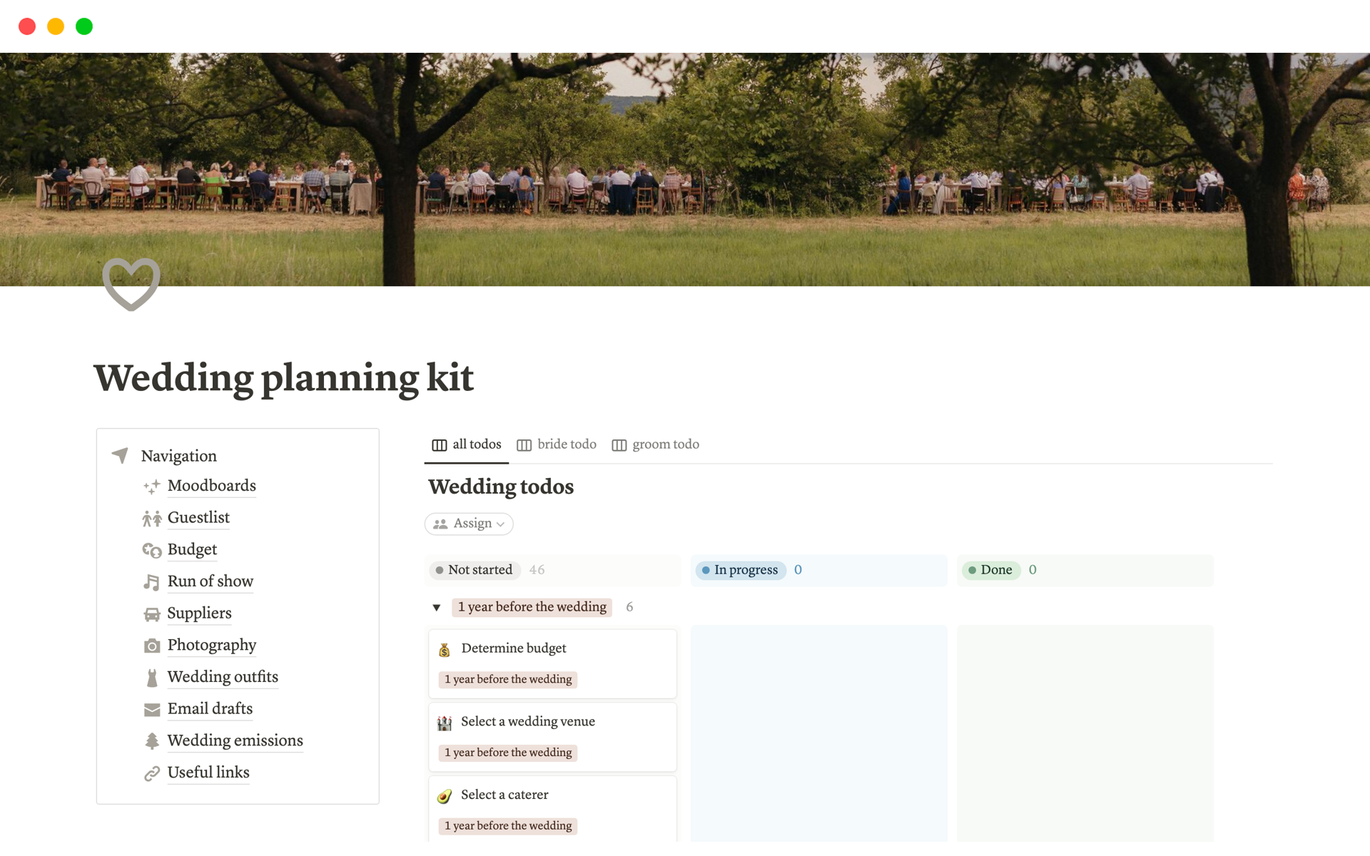 A template preview for Wedding planning kit