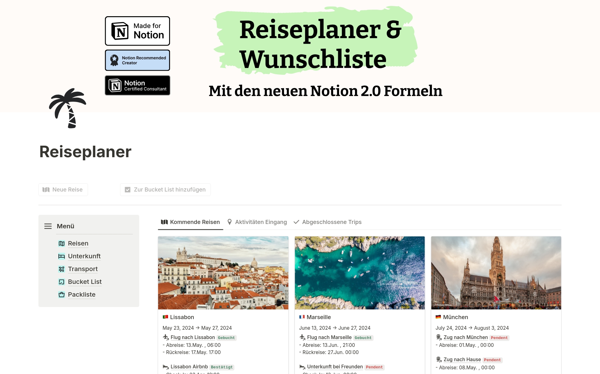 A template preview for Reiseplaner & Wunschliste