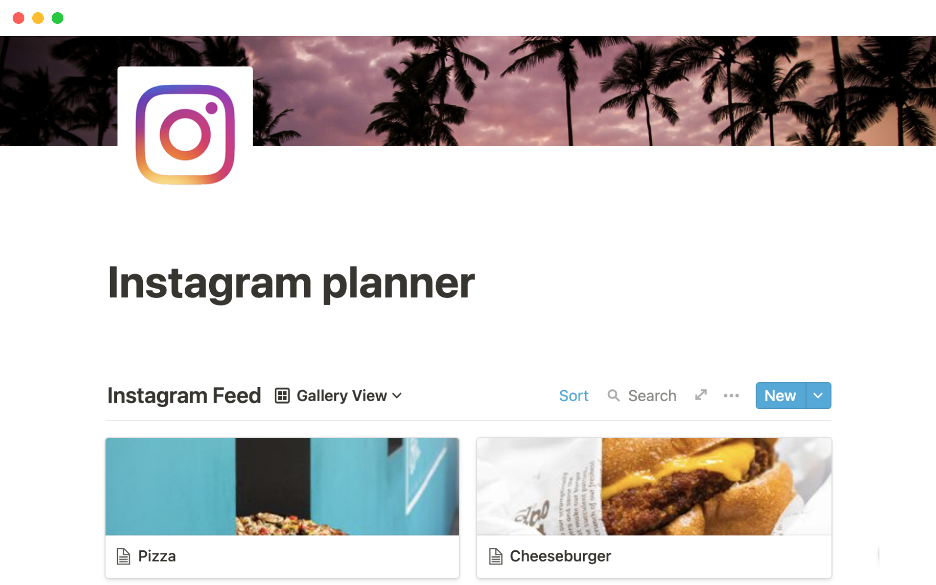 Eine Vorlagenvorschau für Instagram planner
