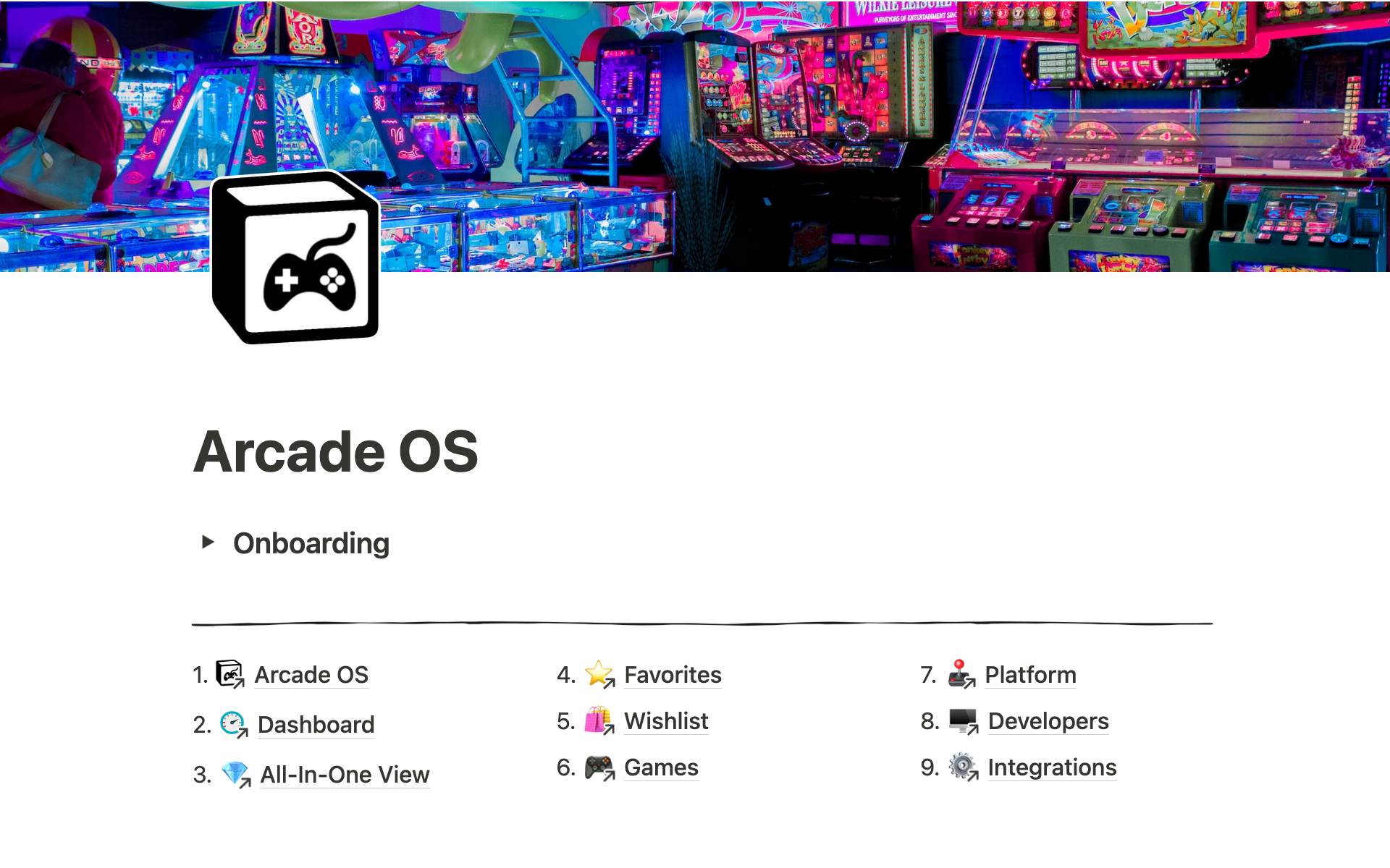 A template preview for Arcade OS