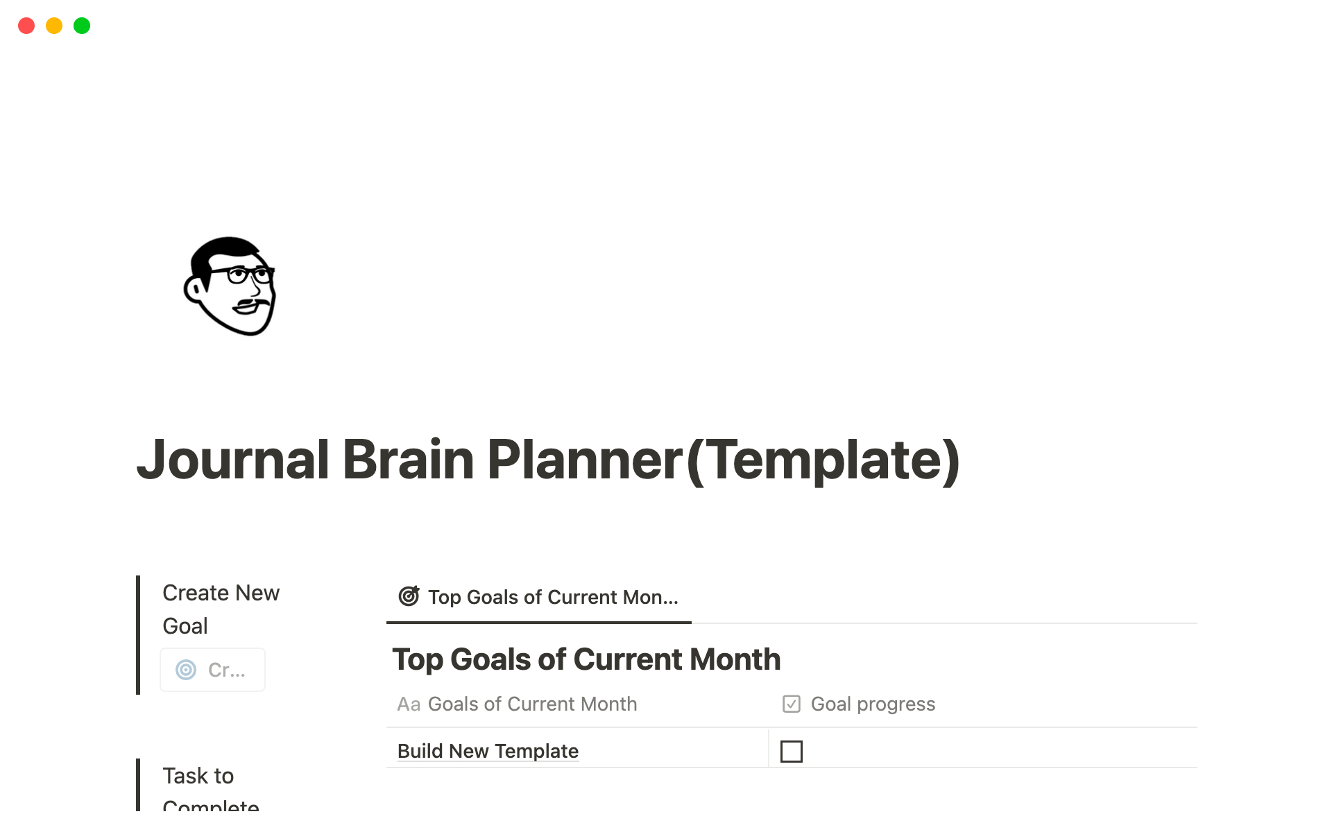 En förhandsgranskning av mallen för Journal Brain Planner