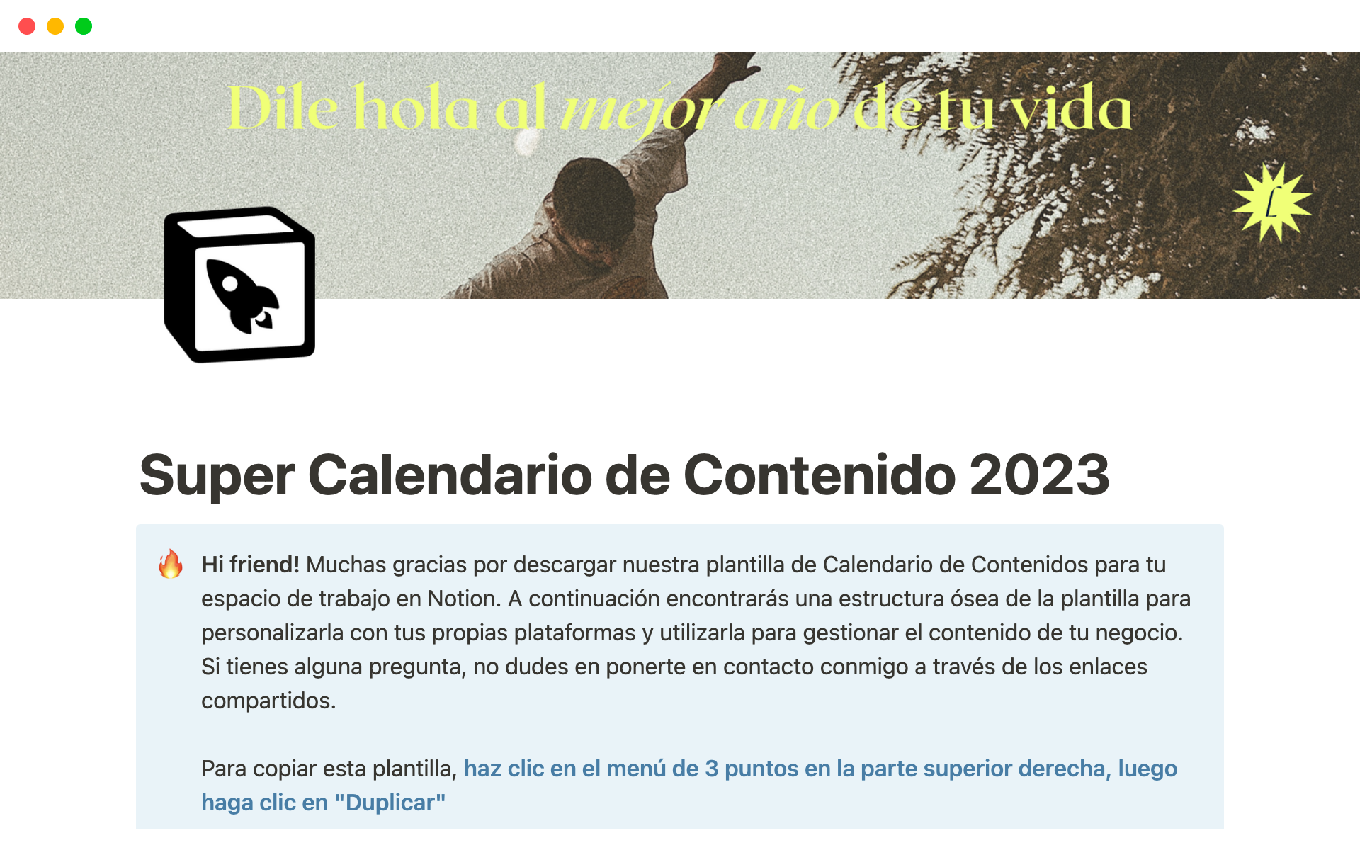 A template preview for Super Calendario de Contenido 2023 en Notion