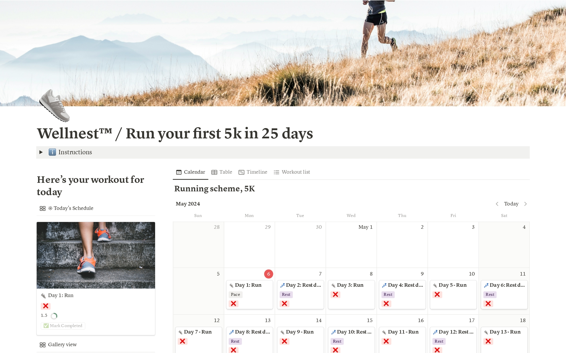 A template preview for Running coach V1.0 / Run 5k