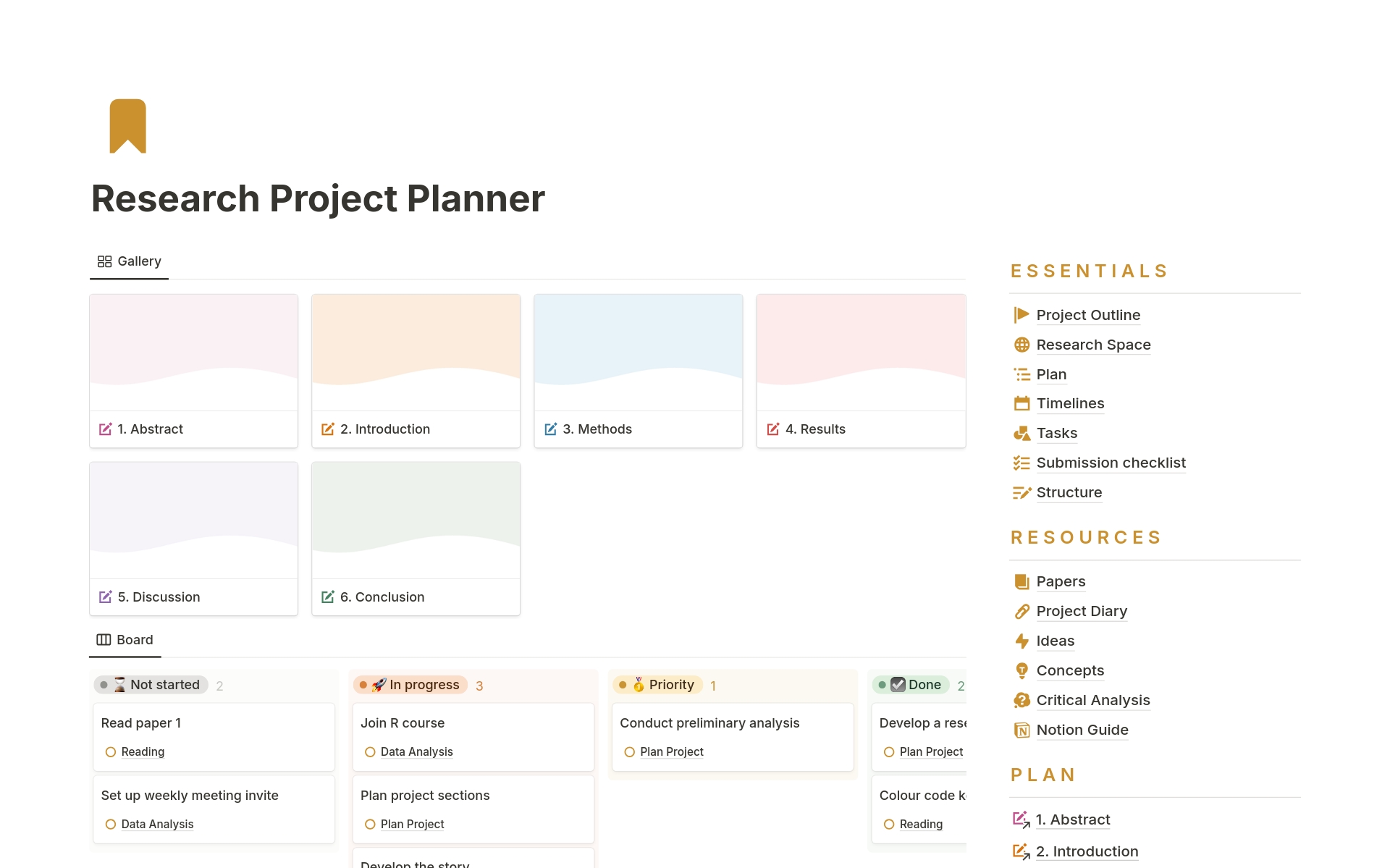 The Academic Research Project Plannerのテンプレートのプレビュー