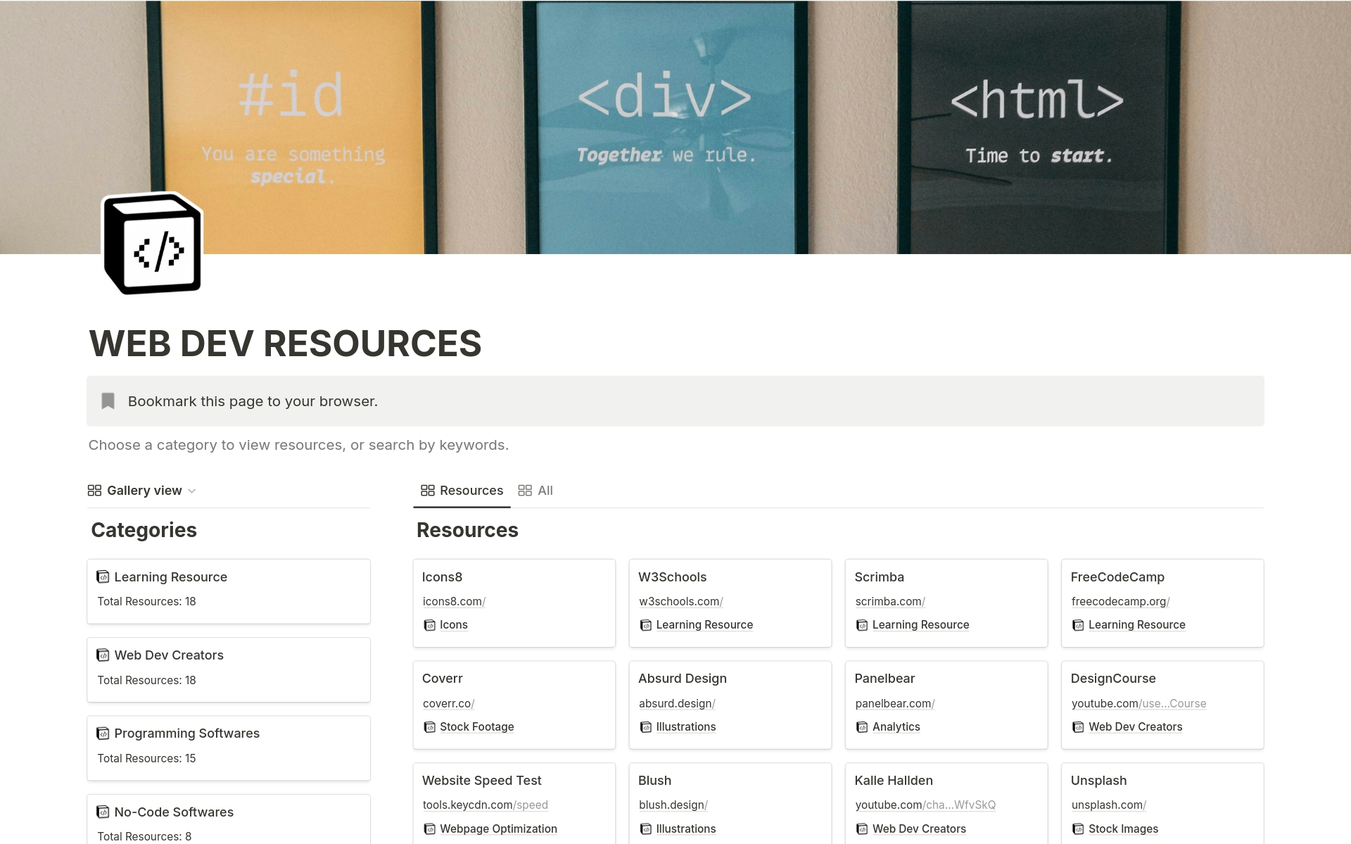 A curated database of over 100+ resources that can help any developer.