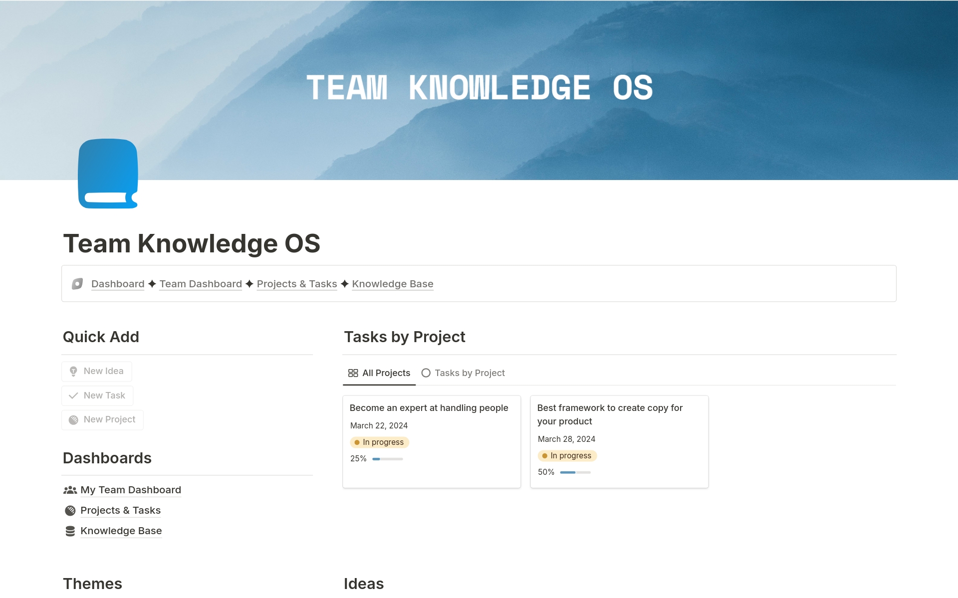 Uma prévia do modelo para Team Knowledge OS