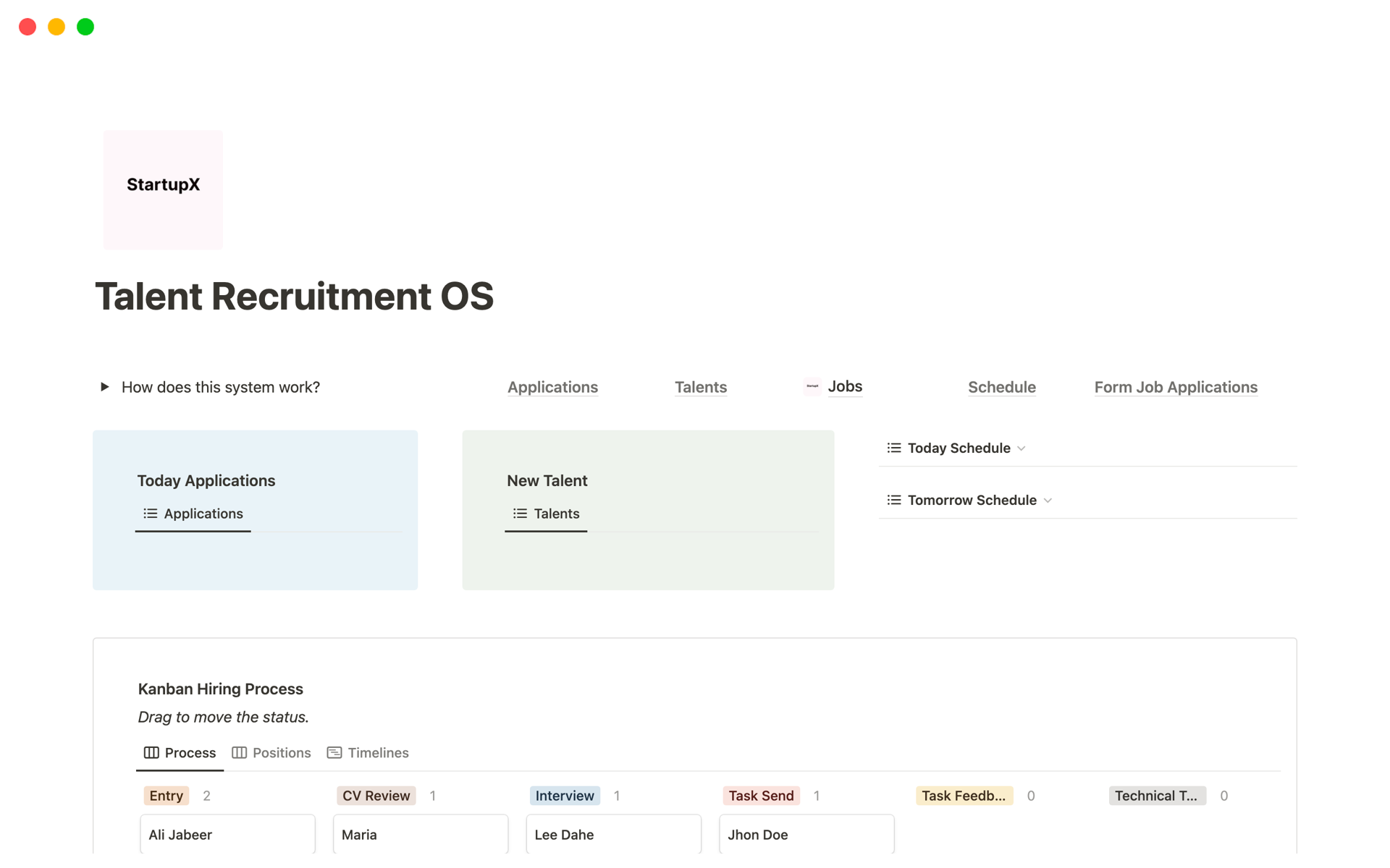 A template preview for Talent Recruitment OS