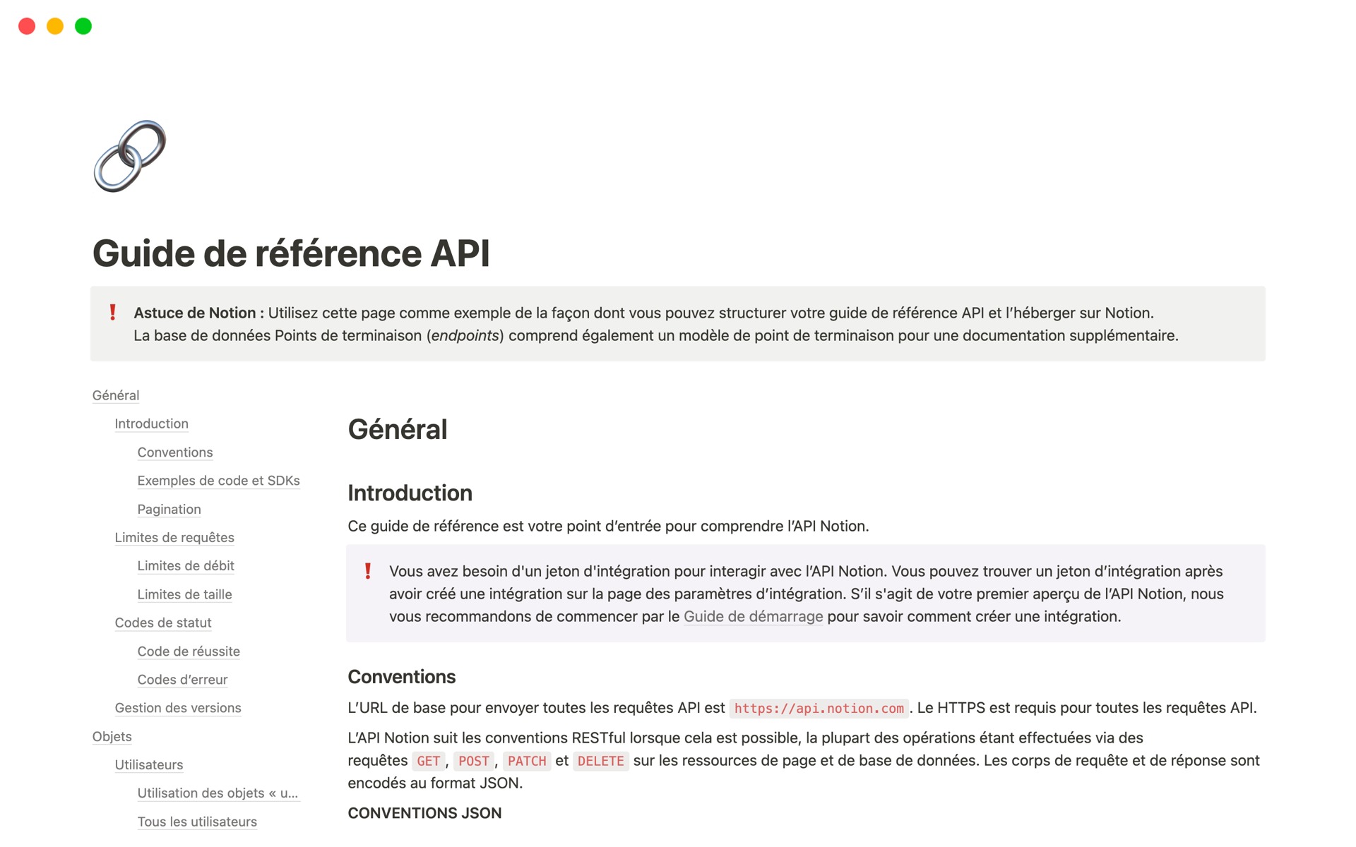 Hébergez votre référence d'API directement dans Notion.