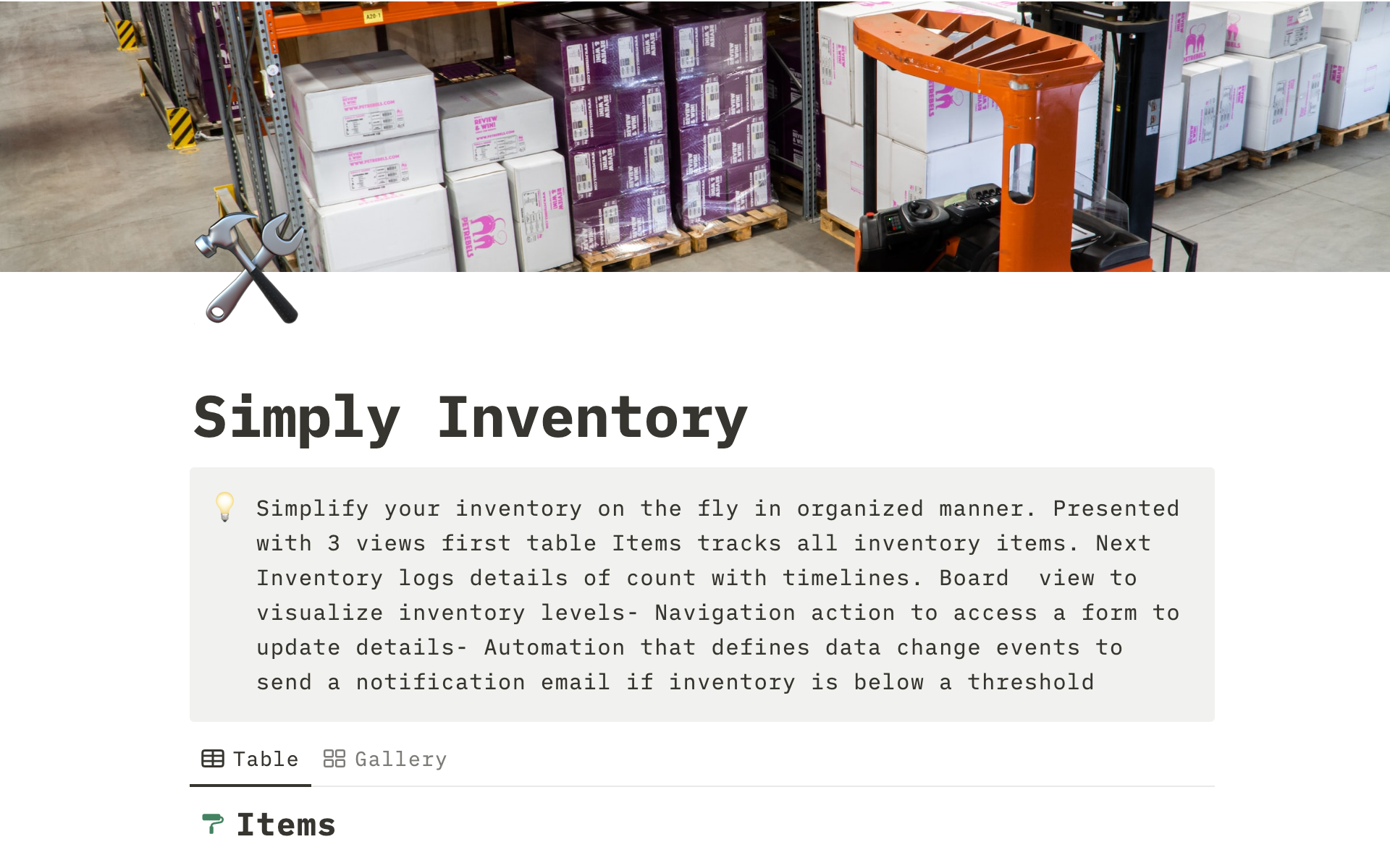 Simplify Inventory Notion Template
