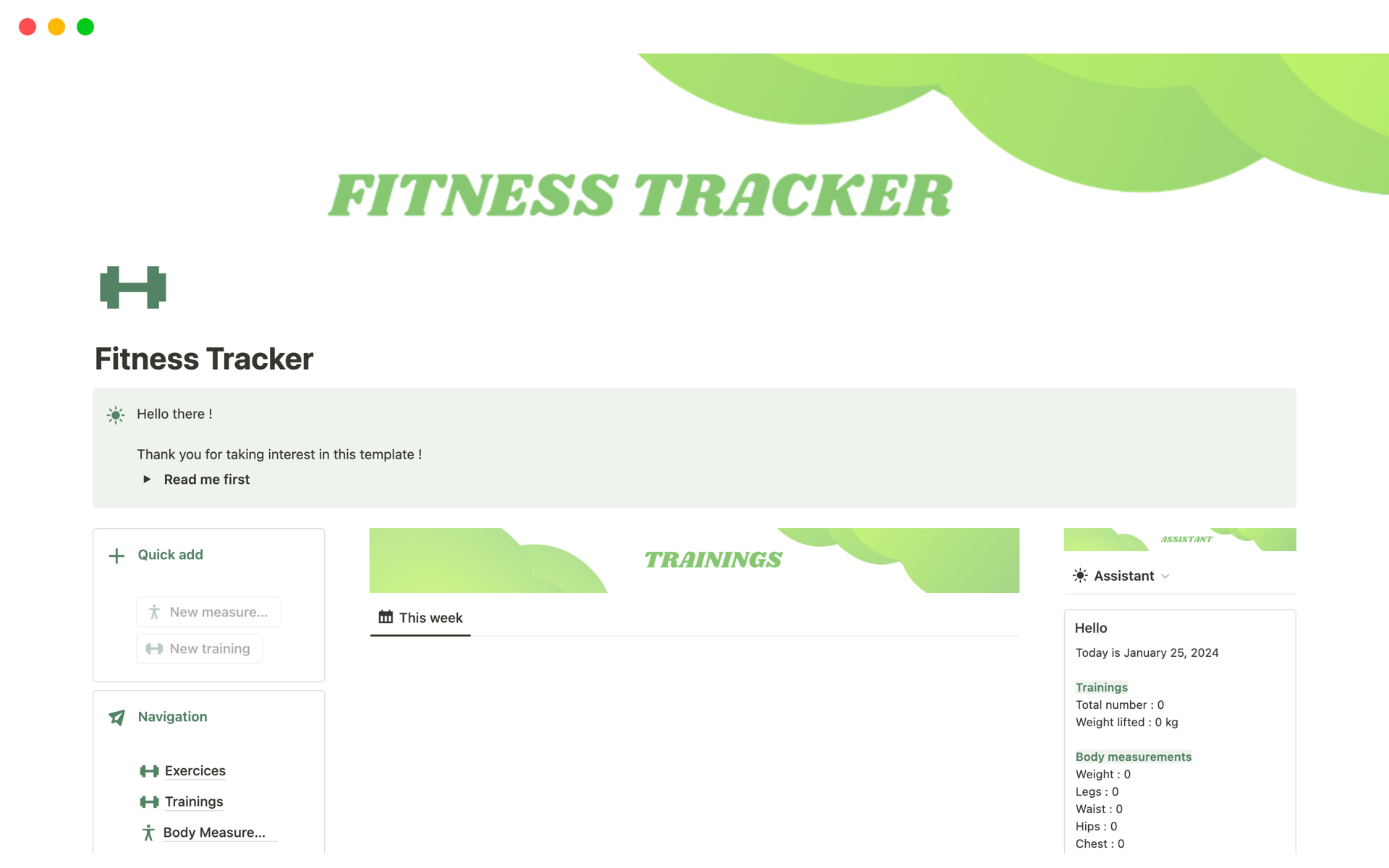 A template preview for Fitness Tracker
