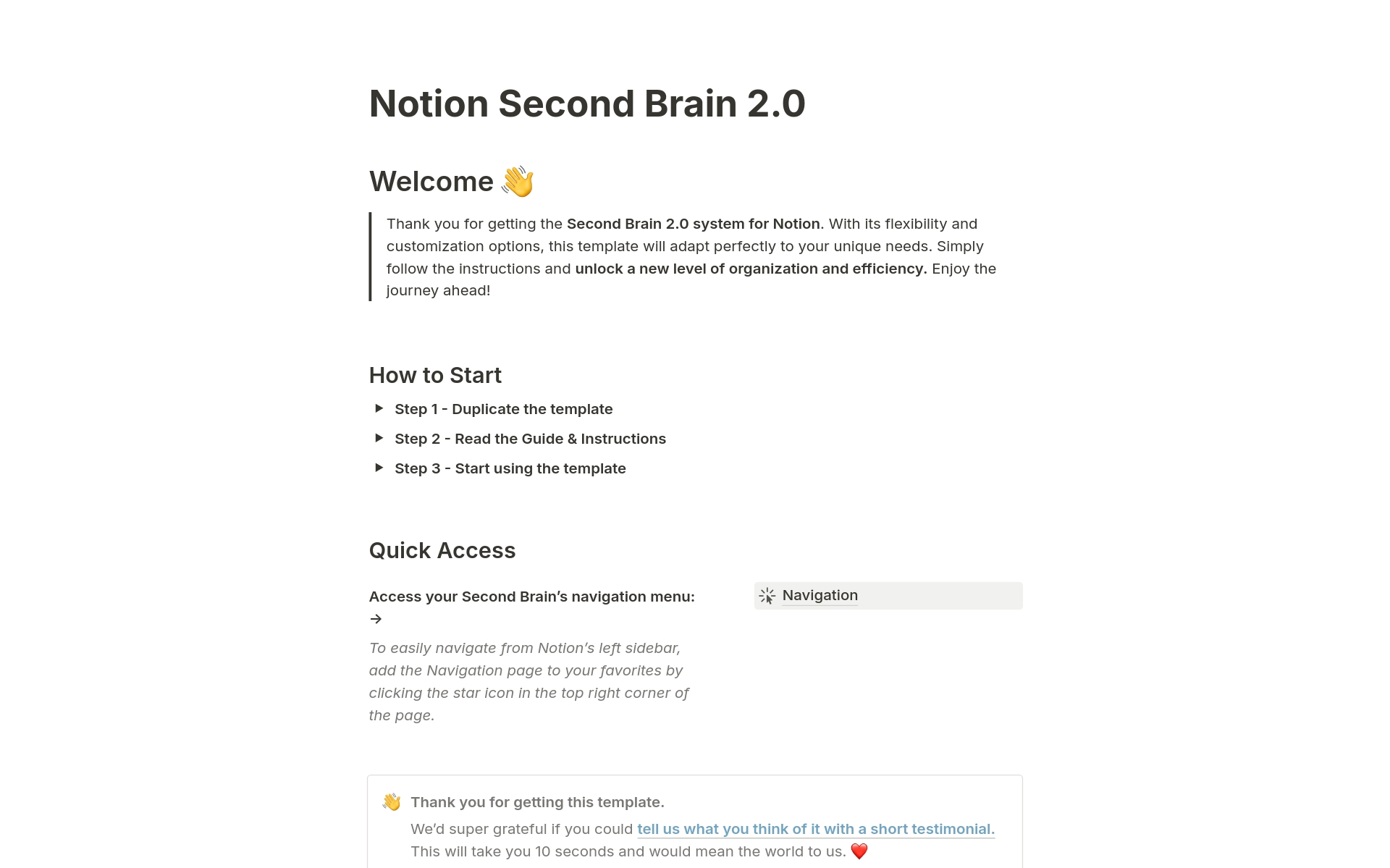 This Notion Second Brain template is your streamlined system to capture and organize all your notes, tasks, projects and resources.