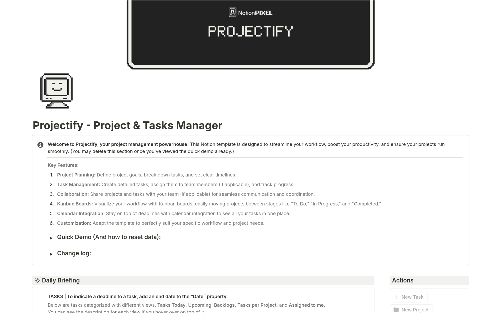 Aperçu du modèle de Projectify - Project & Tasks Manager