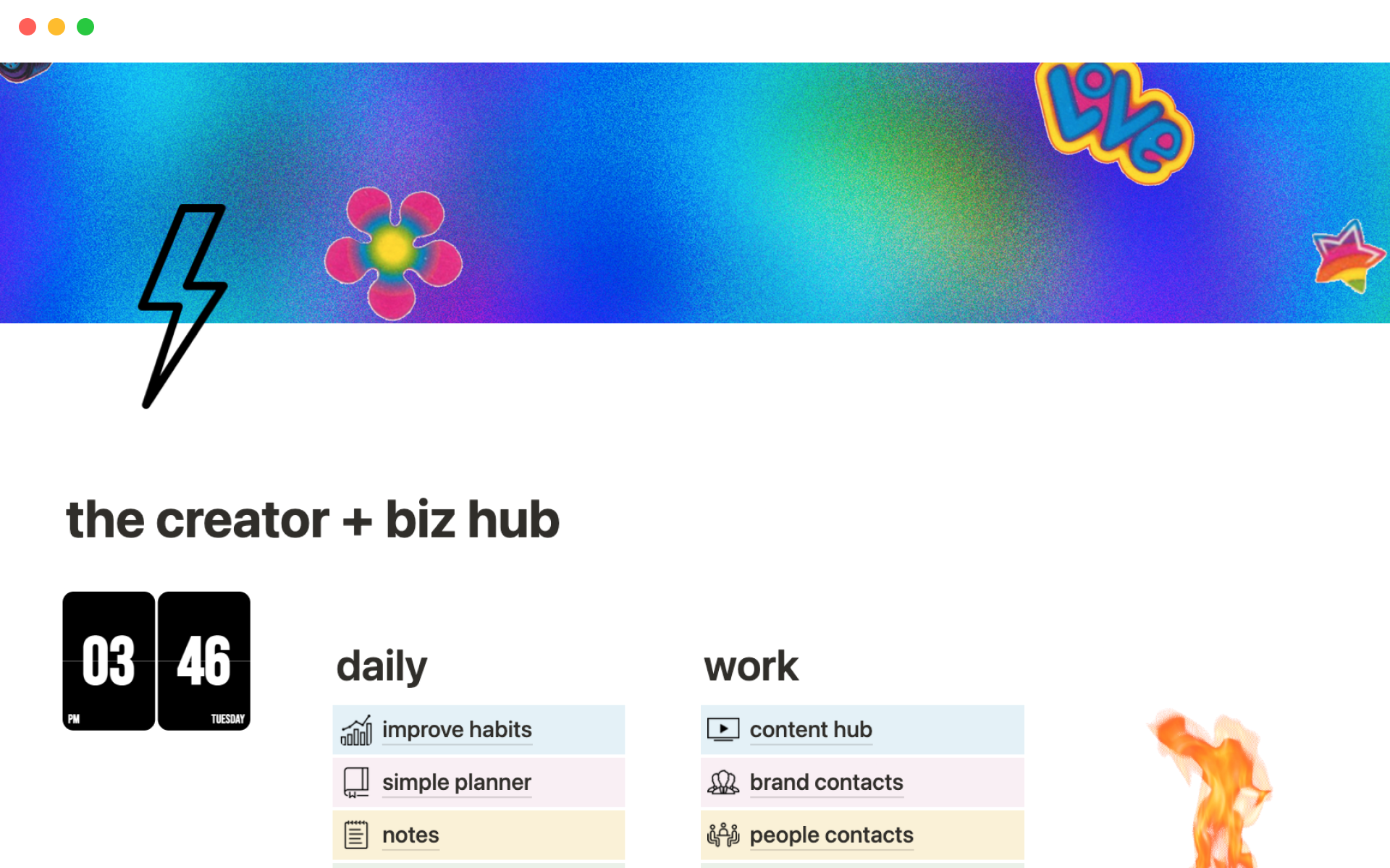 A template preview for Creator & business hub