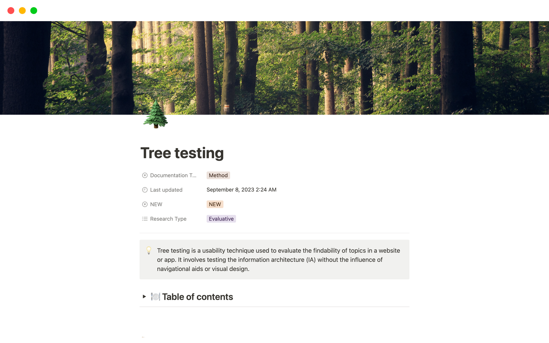 A tree testing template for testing the IA of your product 