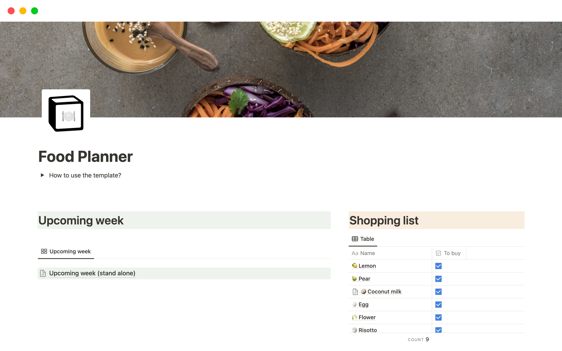 A template preview for Food Planner - Effortless Meal Planning