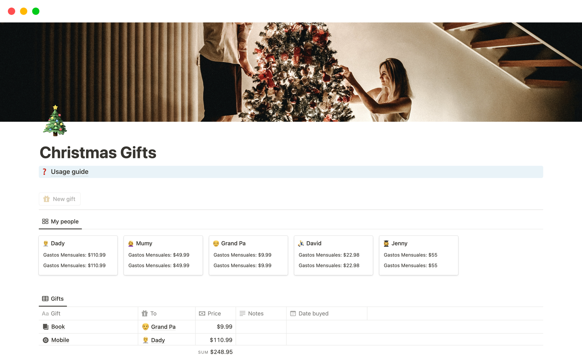 With this Notion template, managing your holiday expenses is as easy as unwrapping a gift.