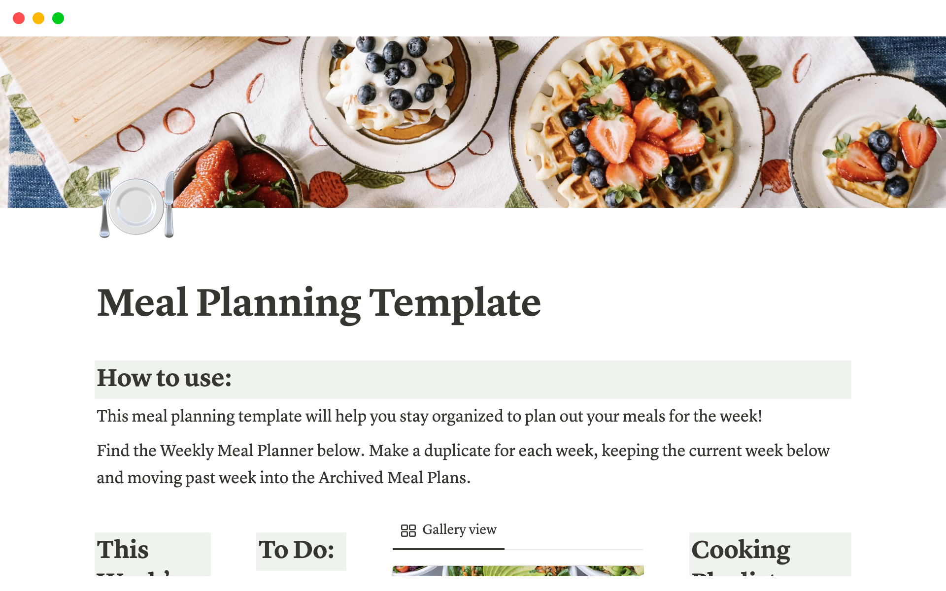 Uma prévia do modelo para Meal Planner [Simple Aesthetic]