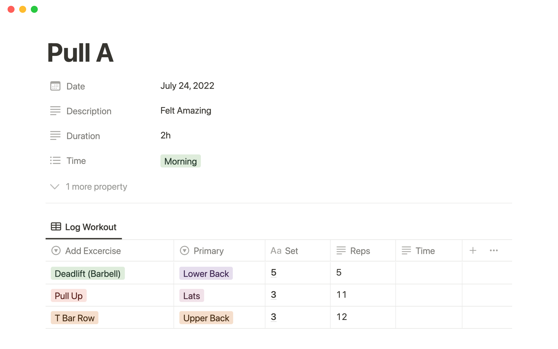 Active workout tracker Notion Template