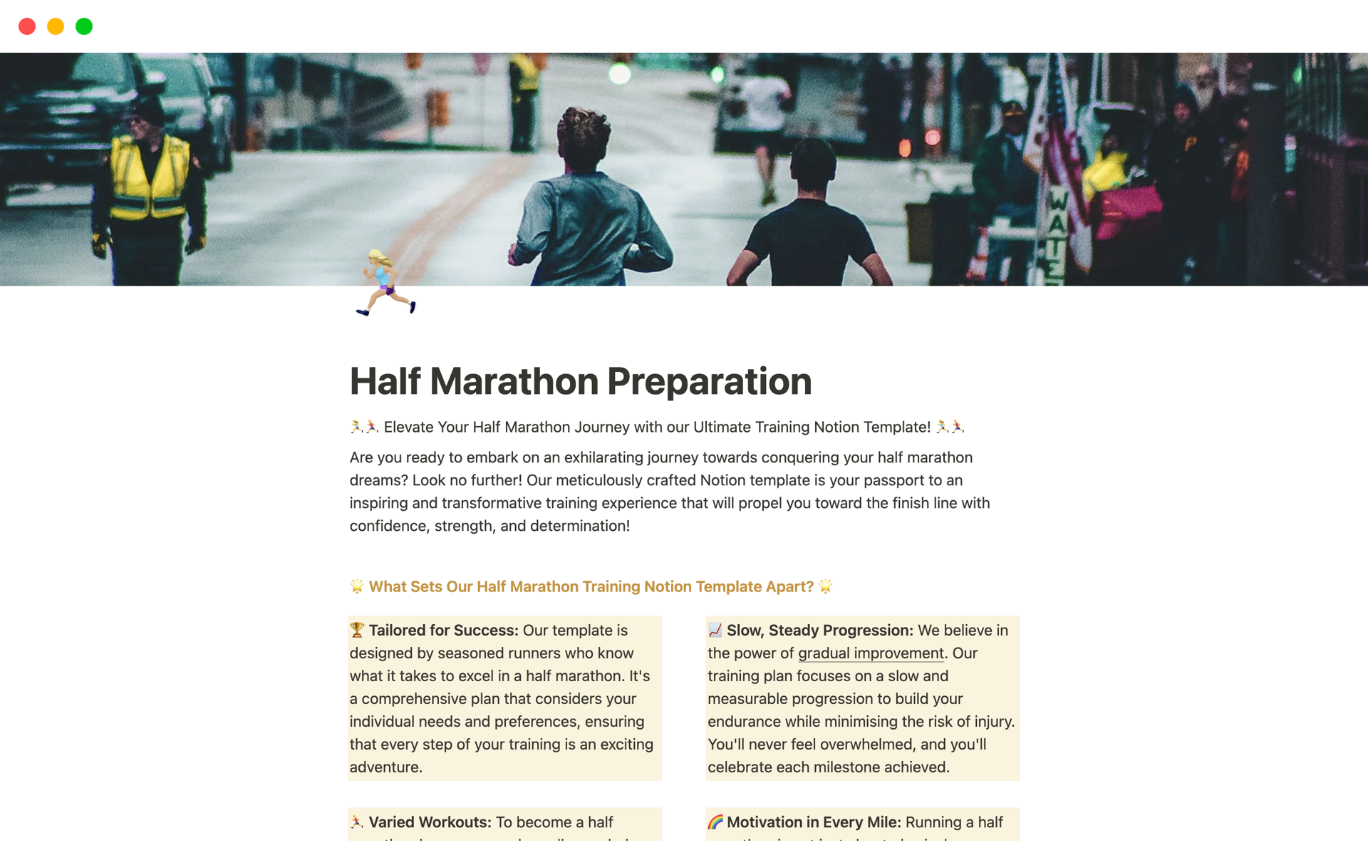 A template preview for Success Half Marathon Preparation