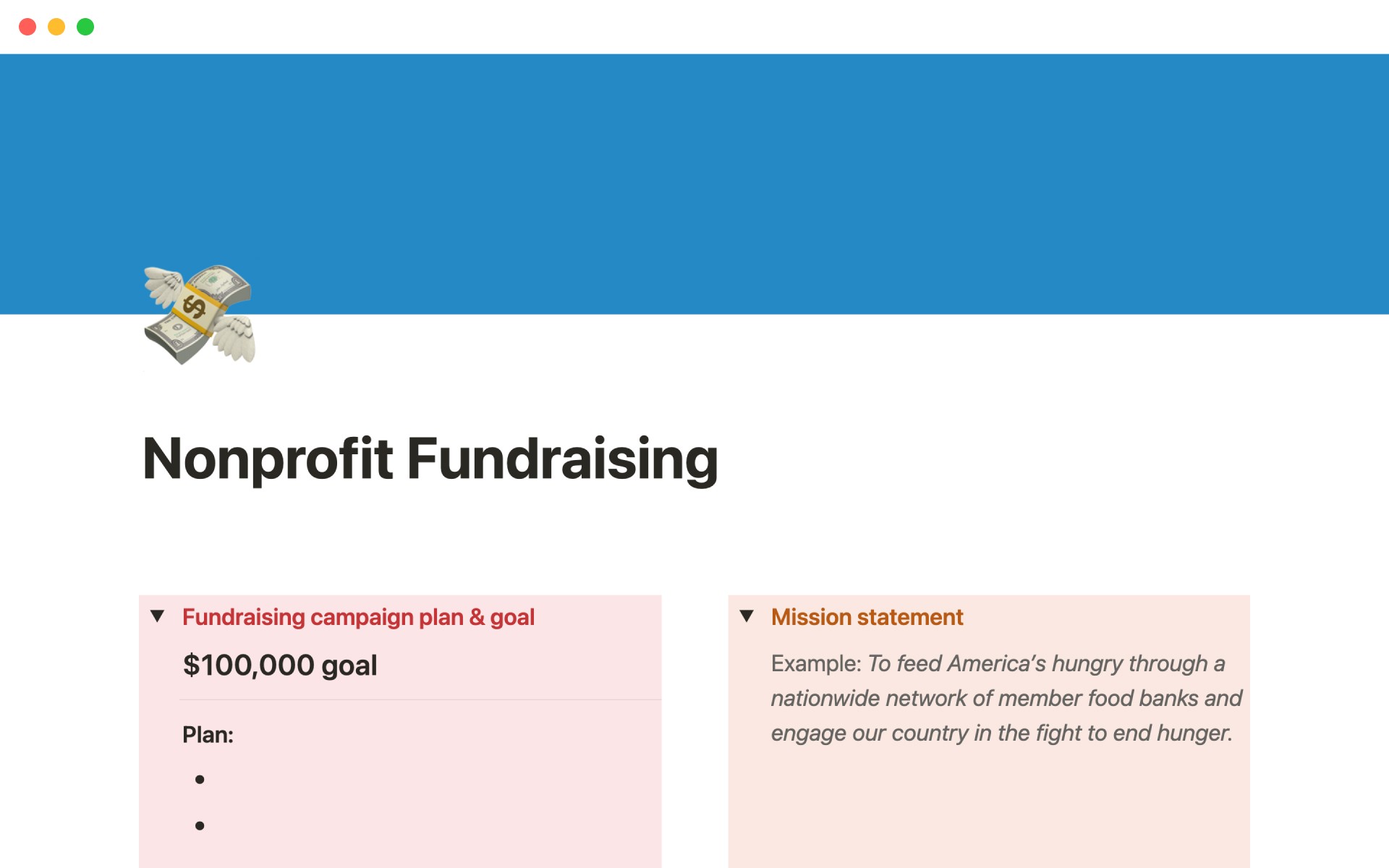 A template preview for Nonprofit fundraising