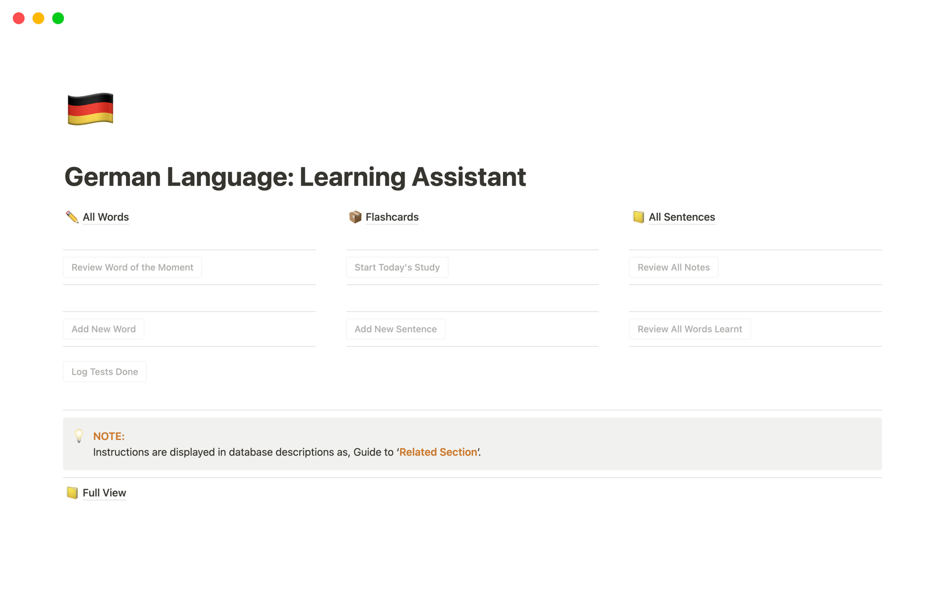 A template preview for German Language: Learning Assistant