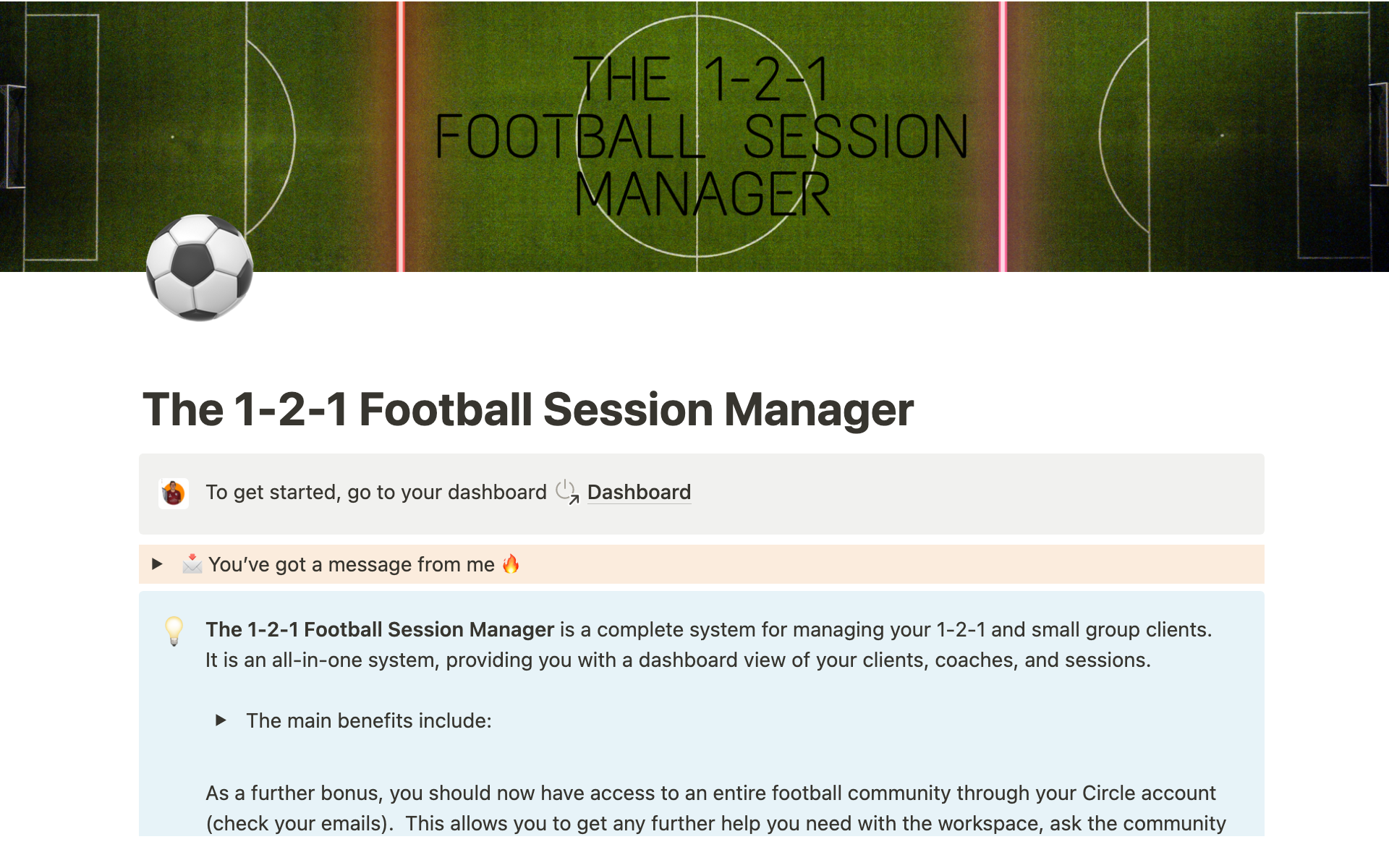 A template preview for The 1-2-1 Football Session Manager