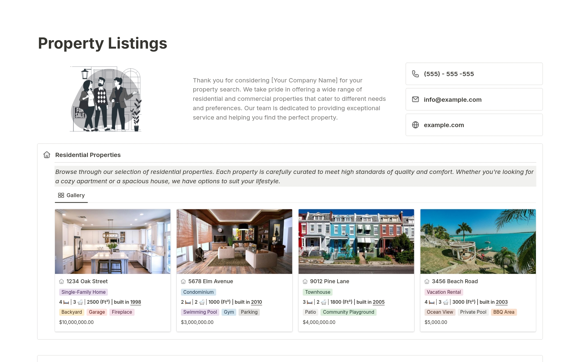 A template preview for Property Listings