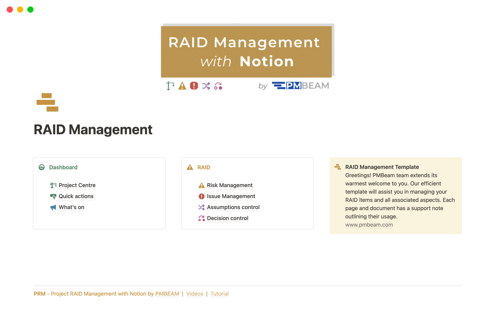 A template preview for RAID Management