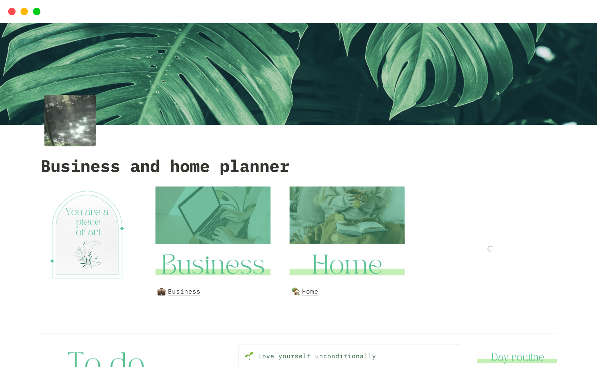 Aesthetic business home planner notion template